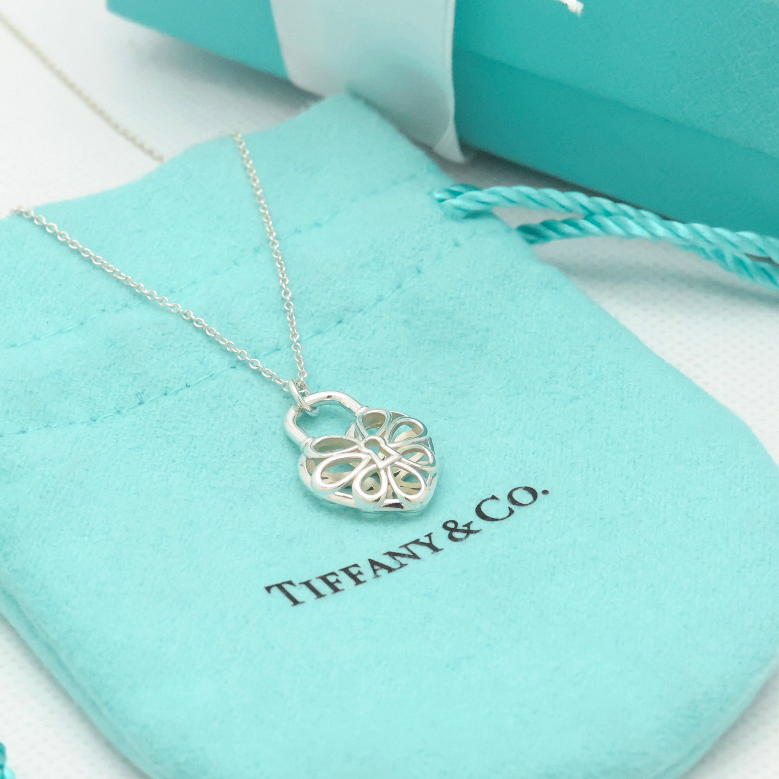 Tiffany & Co. Filigree Heart Lock Padlock Necklace Sterling Silver 925