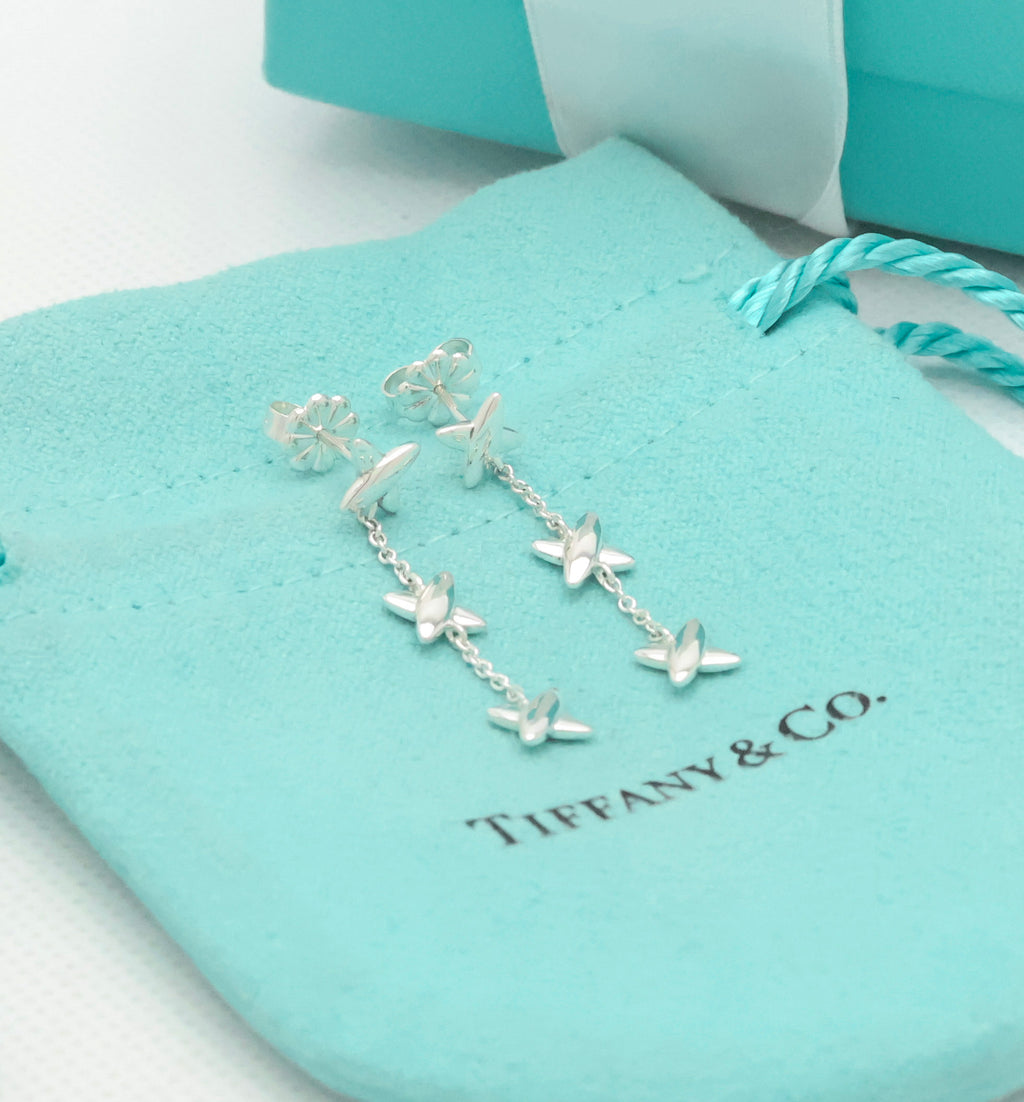 Tiffany & Co Elsa Peretti Open Heart Drop Dangle Earrings Sterling Silver 925