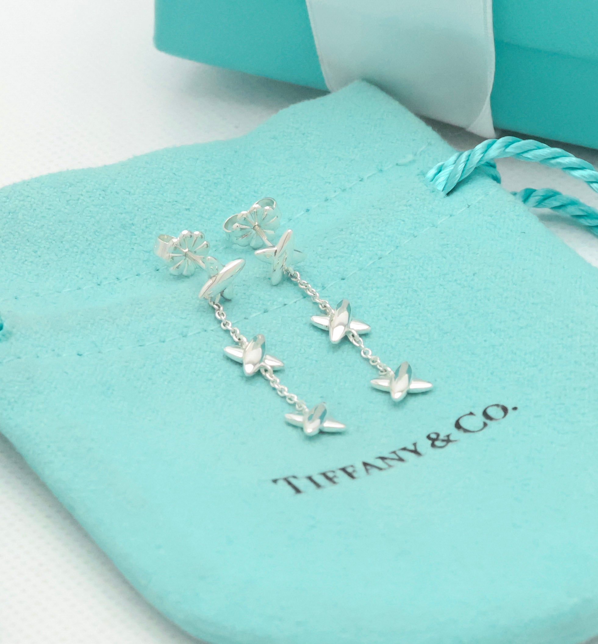 Tiffany & Co Elsa Peretti Open Heart Drop Dangle Earrings Sterling Silver 925