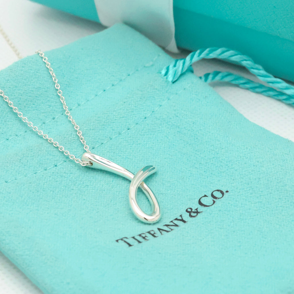 Tiffany & Co. Initial Letter "J" Necklace Pendant Sterling Silver 925