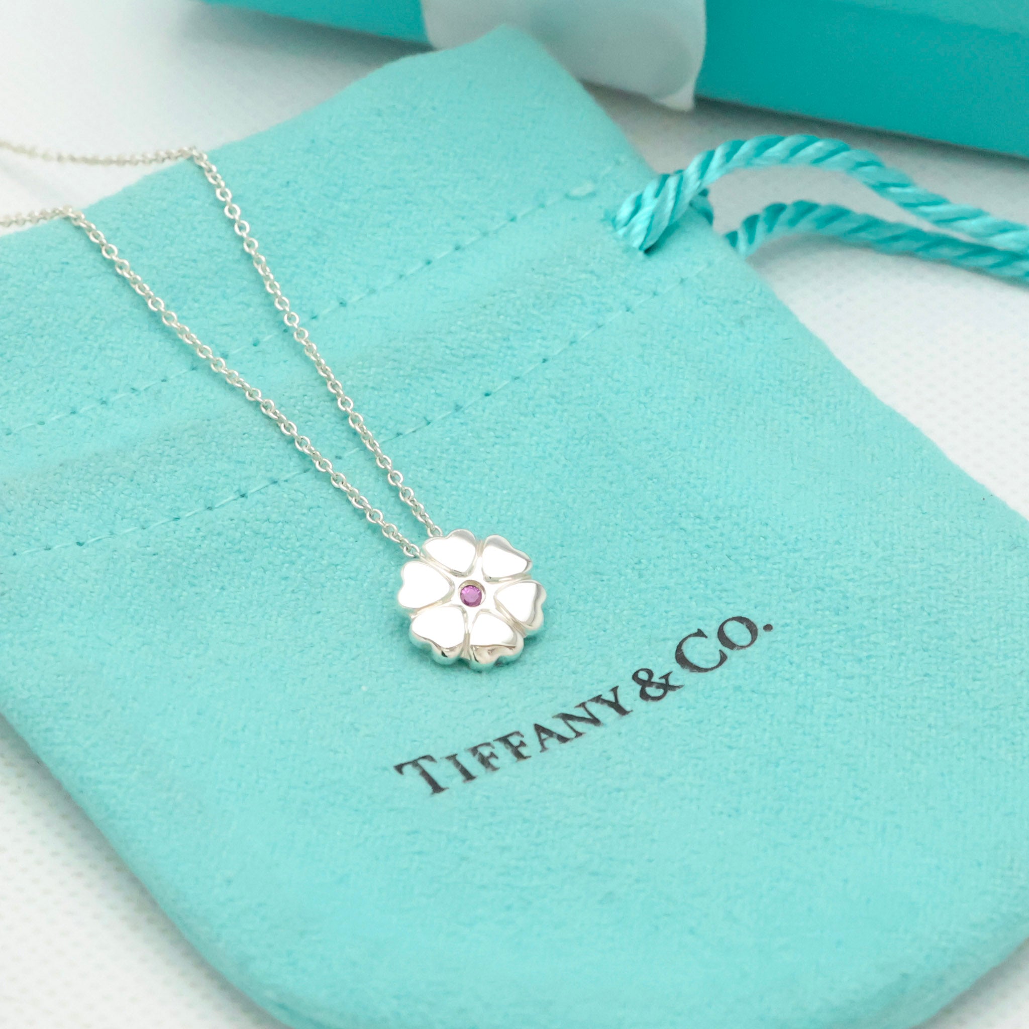 Tiffany & Co. Crown of Heart Pink Sapphire Necklace Sterling Silver 925