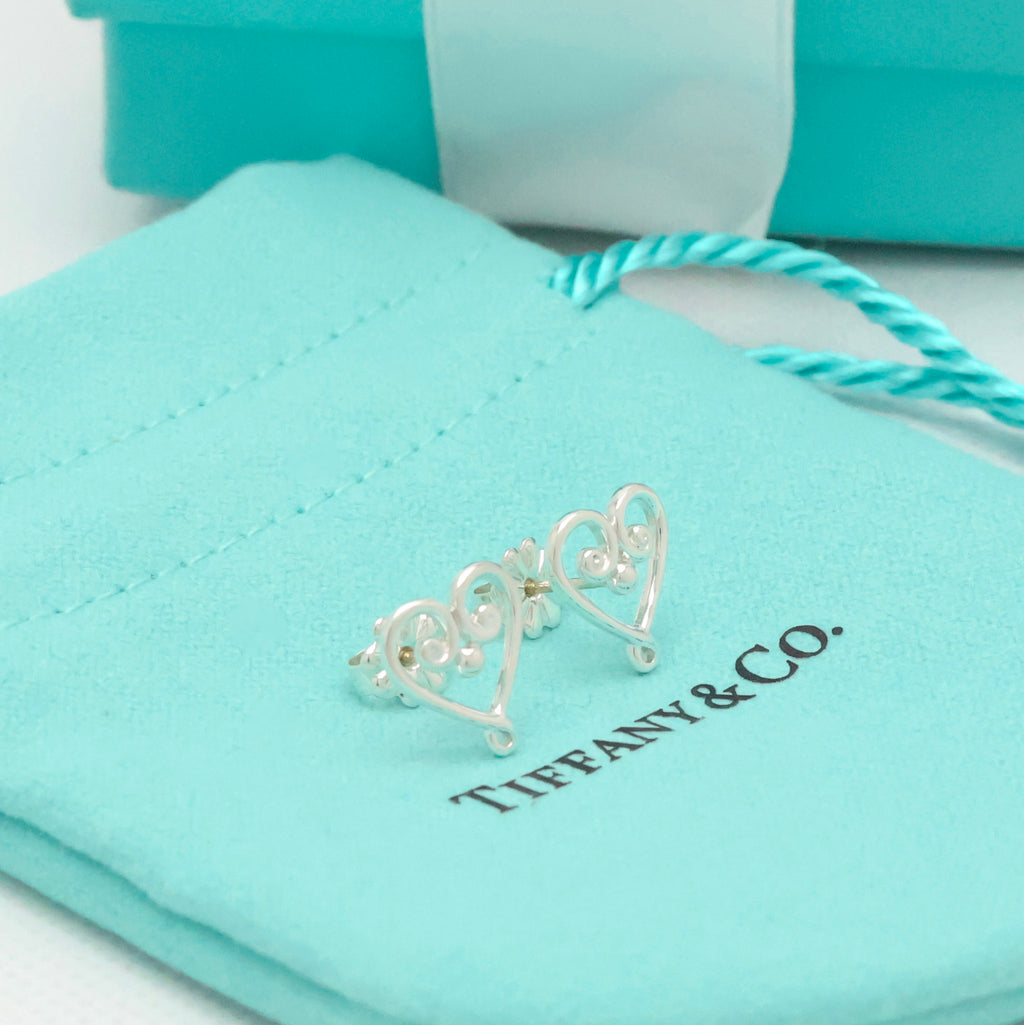 Tiffany & Co. Venezia Goldoni Heart Stud Earrings Sterling Silver 925