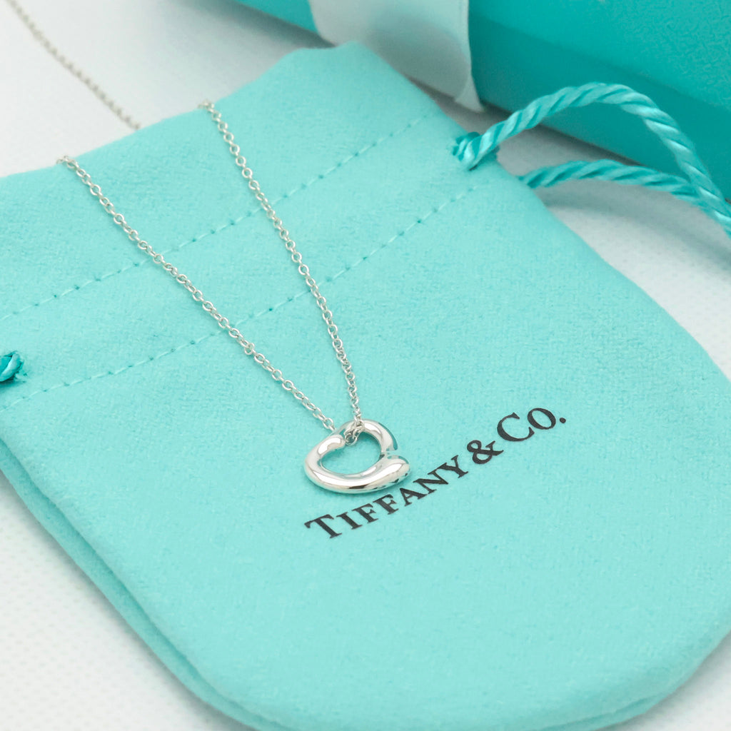 Tiffany & Co. Open Heart Pendant Necklace Sterling Silver 925