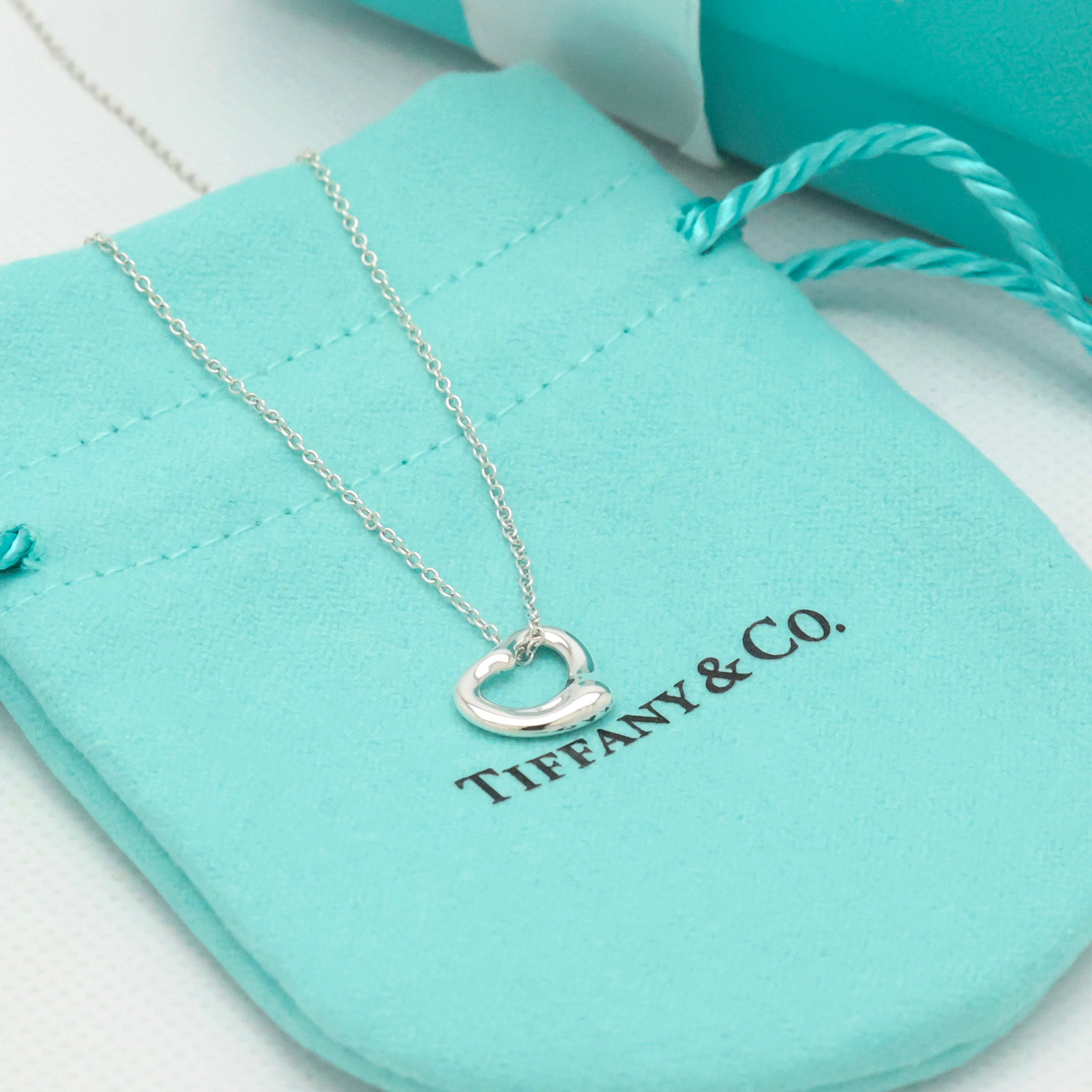 Tiffany & Co. Open Heart Pendant Necklace Sterling Silver 925