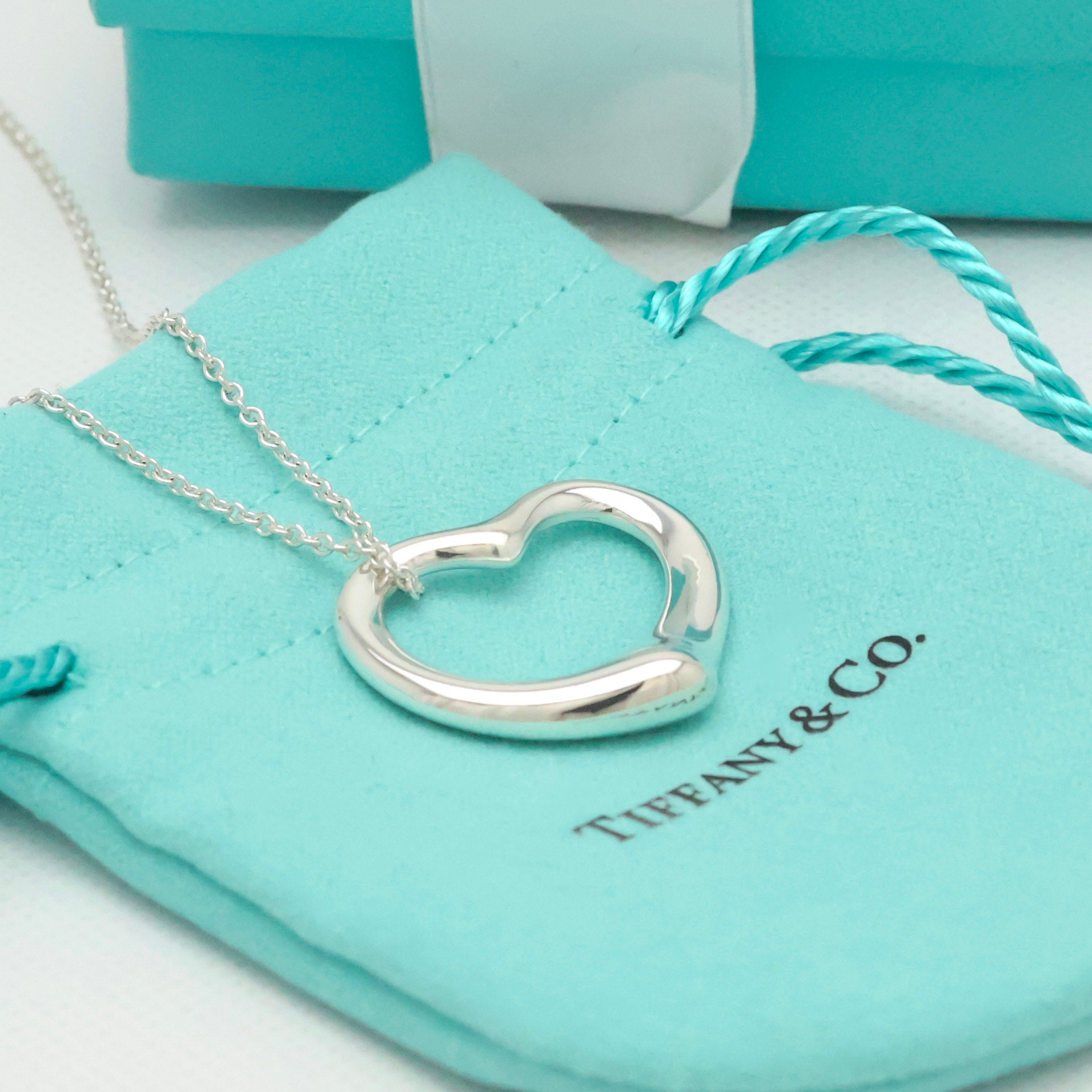 Tiffany & Co. Open Heart Pendant Necklace Sterling Silver 925