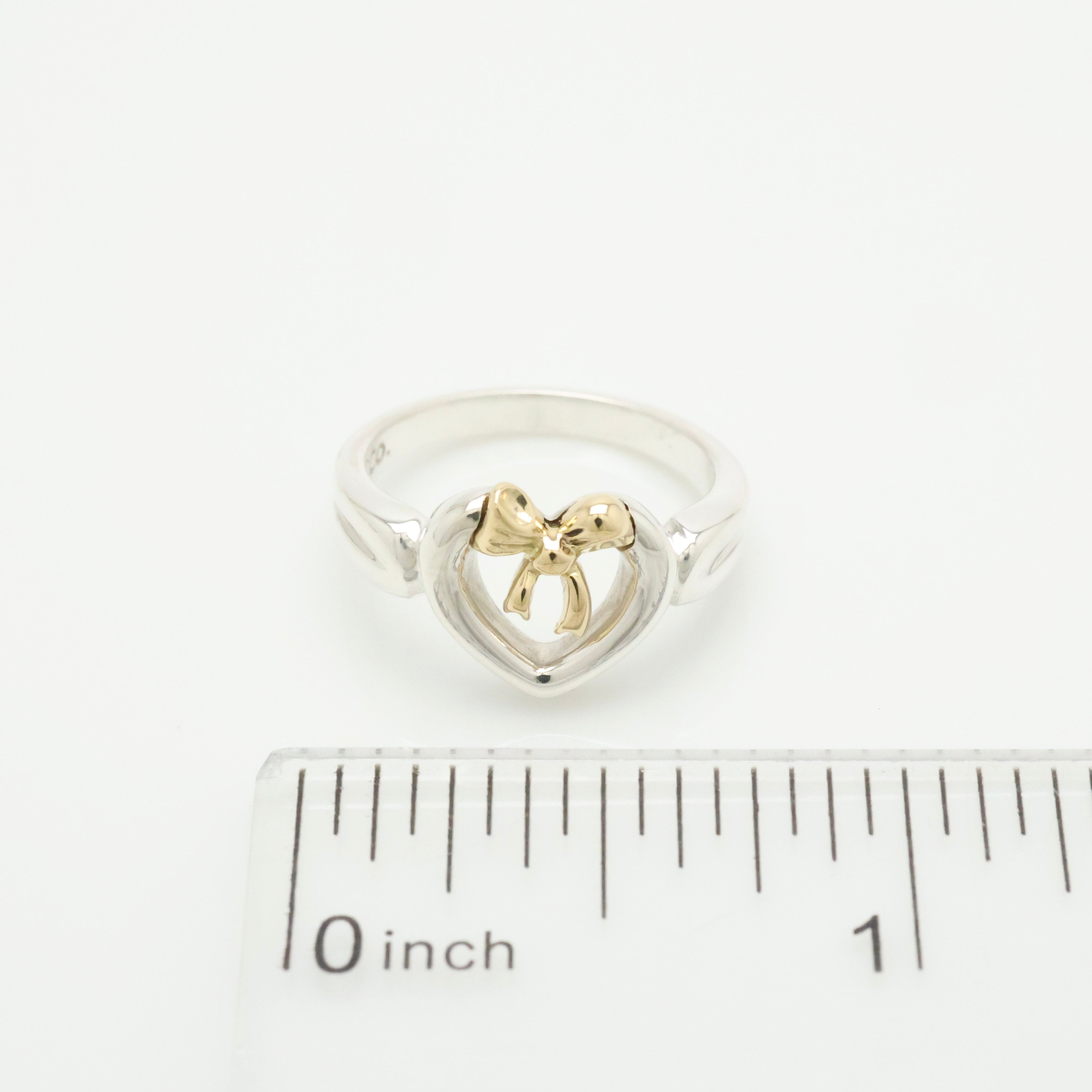 TIFFANY&Co. ハート リボン コンビ イエローゴールド リング 7 号 AG925 AU750