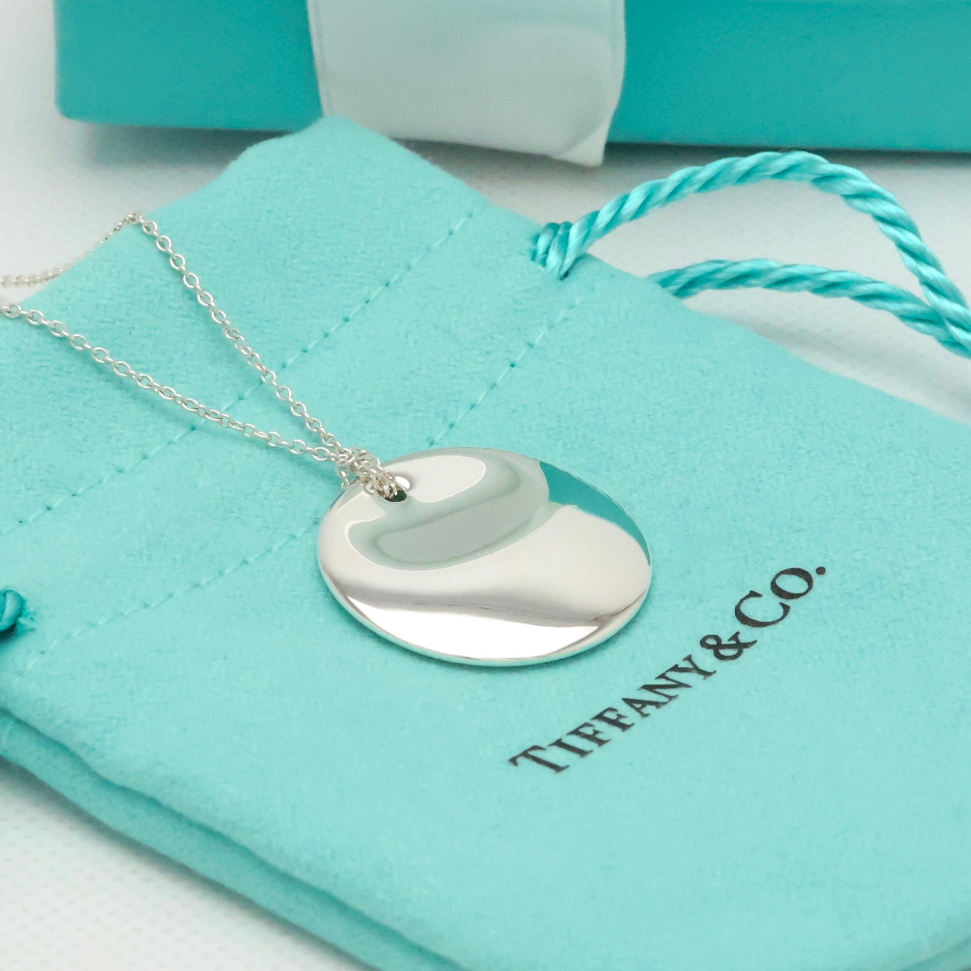 Tiffany & Co. Round Circle Disc Necklace Pendant  Sterling Silver  925