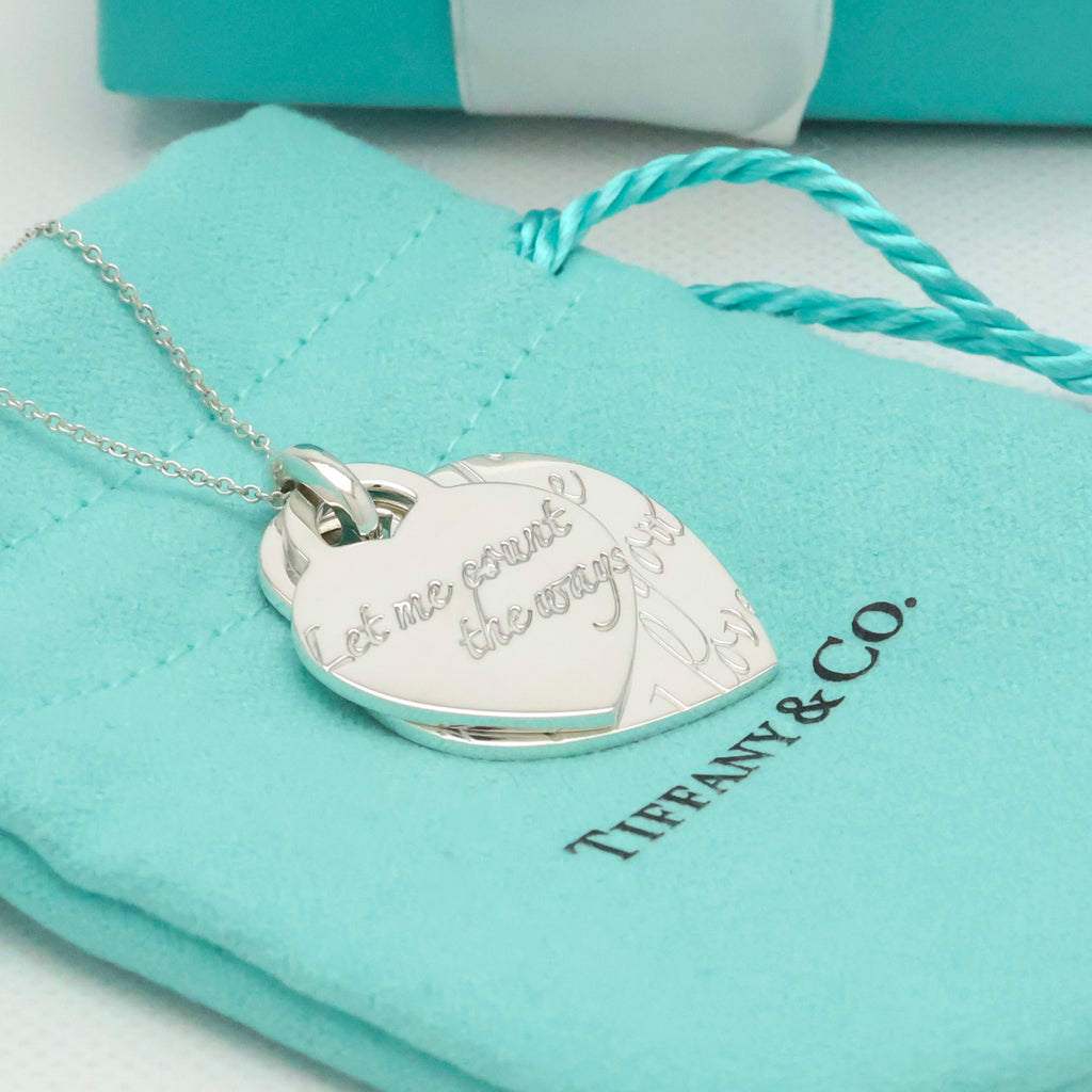 Tiffany & Co. Notes I LOVE YOU Double Heart Tag Necklace Sterling Silver 925