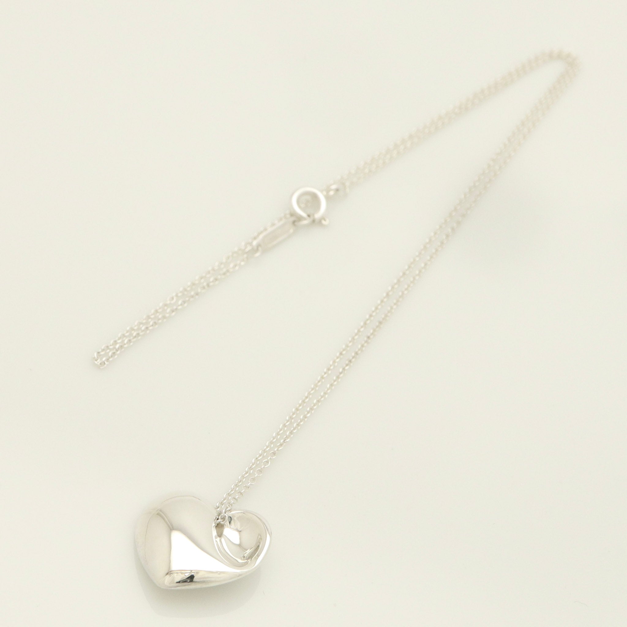 Tiffany & Co. Puff Heart Dangle Pendant Necklace Sterling Silver 925