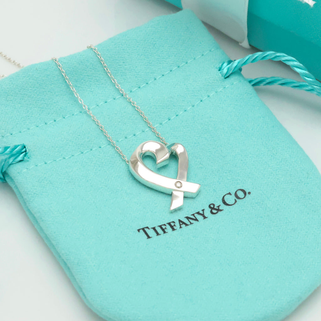 Tiffany & Co. Loving Heart Diamond Pendant Necklace Sterling Silver 925