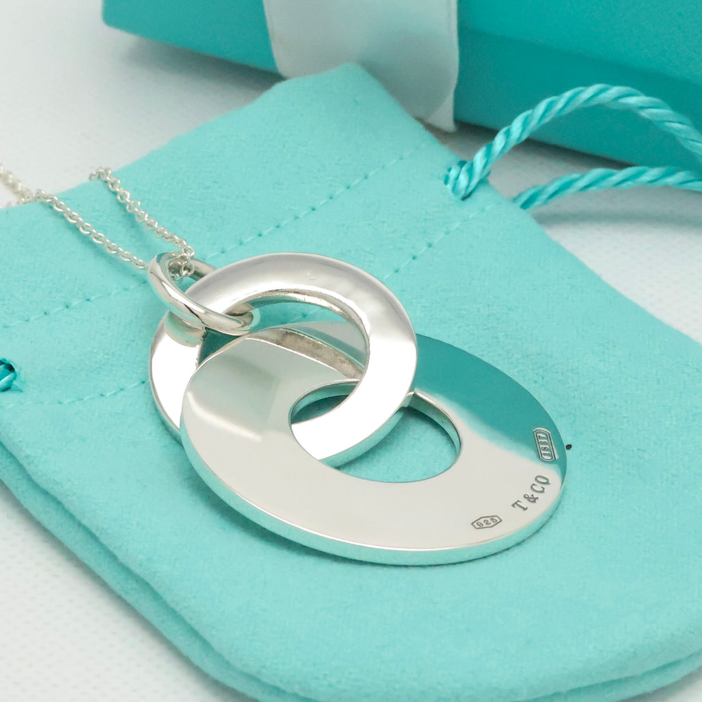 Tiffany & Co. 1837 Interlocking Circles Drop Necklace Sterling Silver 925 