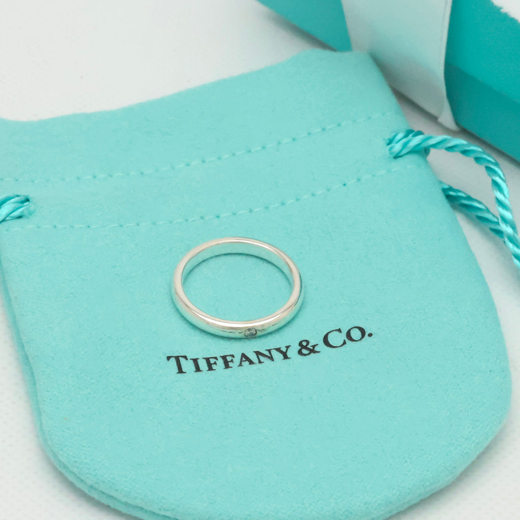 Tiffany & Co. Diamond Stacking Band Ring  Sterling Silver 925 