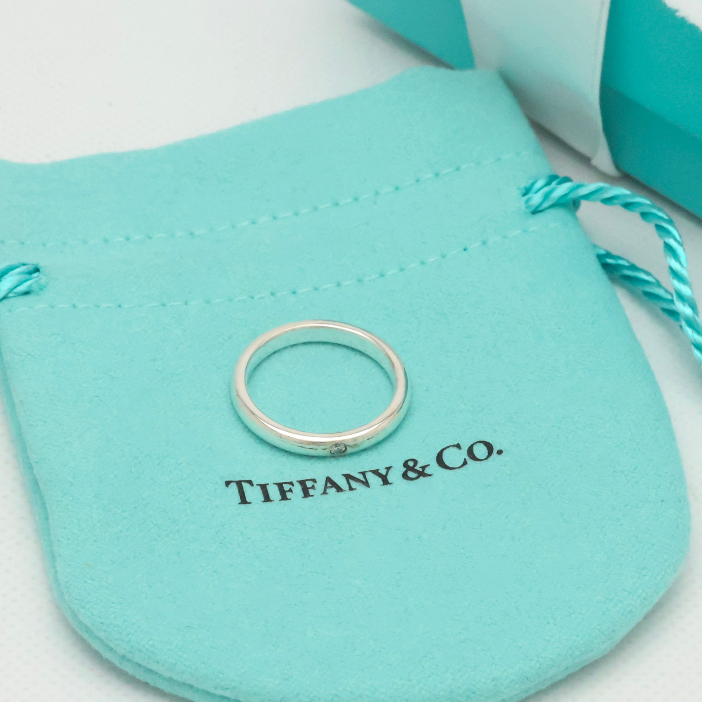 Tiffany & Co. Diamond Stacking Band Ring  Sterling Silver 925 