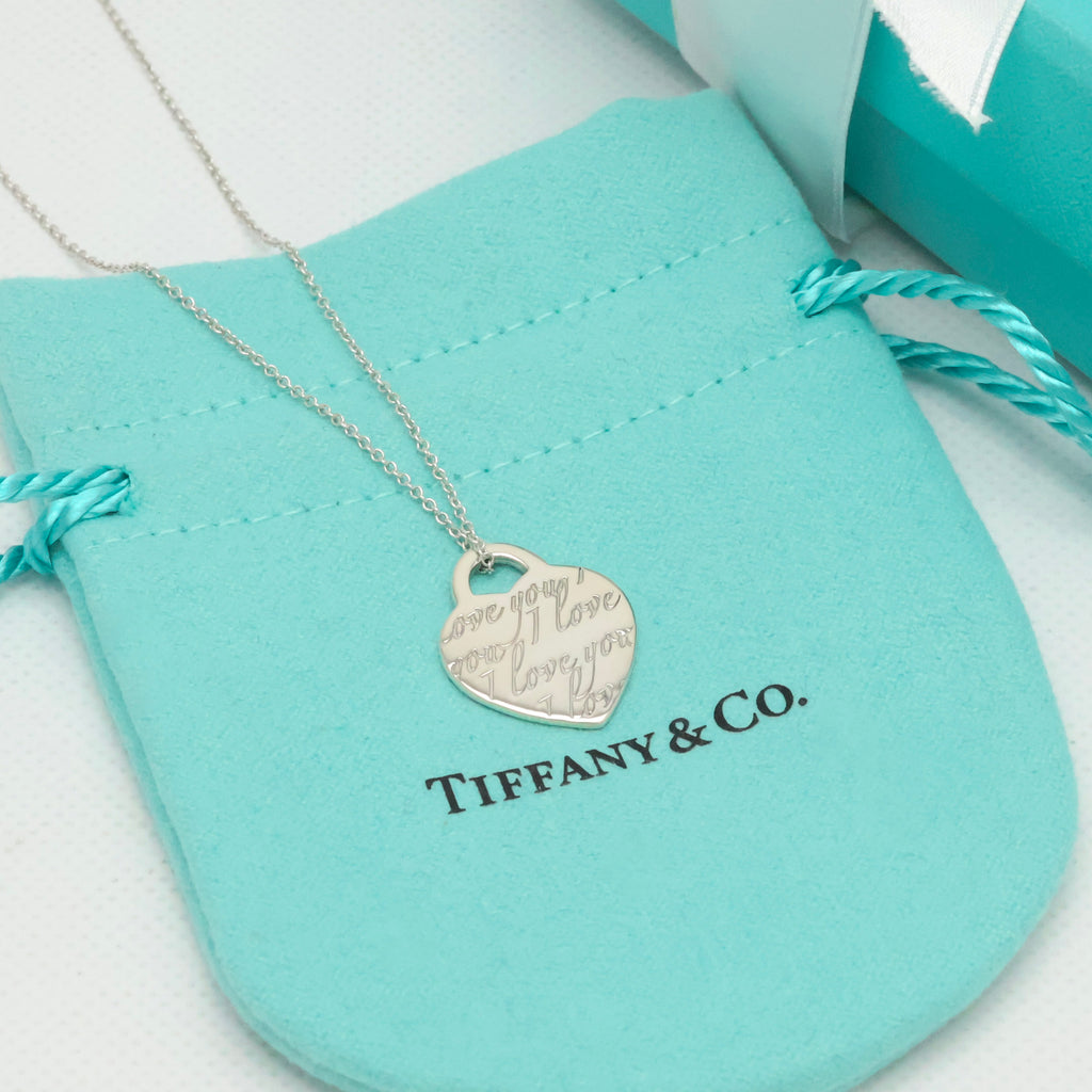 Tiffany & Co. Notes I LOVE YOU Heart Pendant Necklace Sterling Silver 925