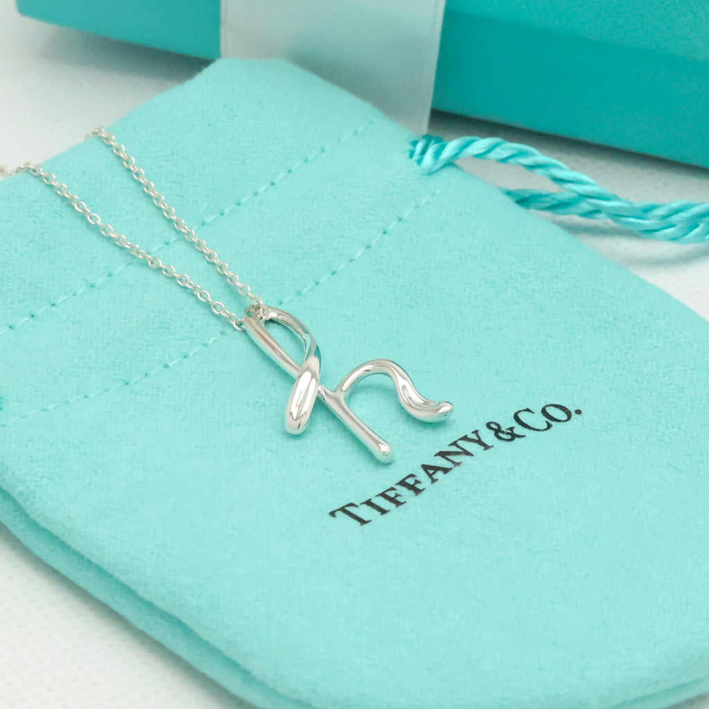 Tiffany & Co. Initial Letter "H" Pendant Necklace Sterling Silver 925
