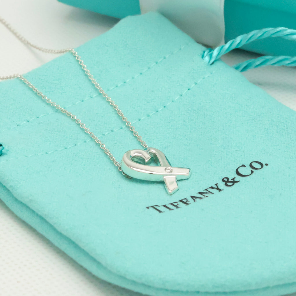 Tiffany & Co. Loving Heart Diamond Pendant Necklace Sterling Silver 925