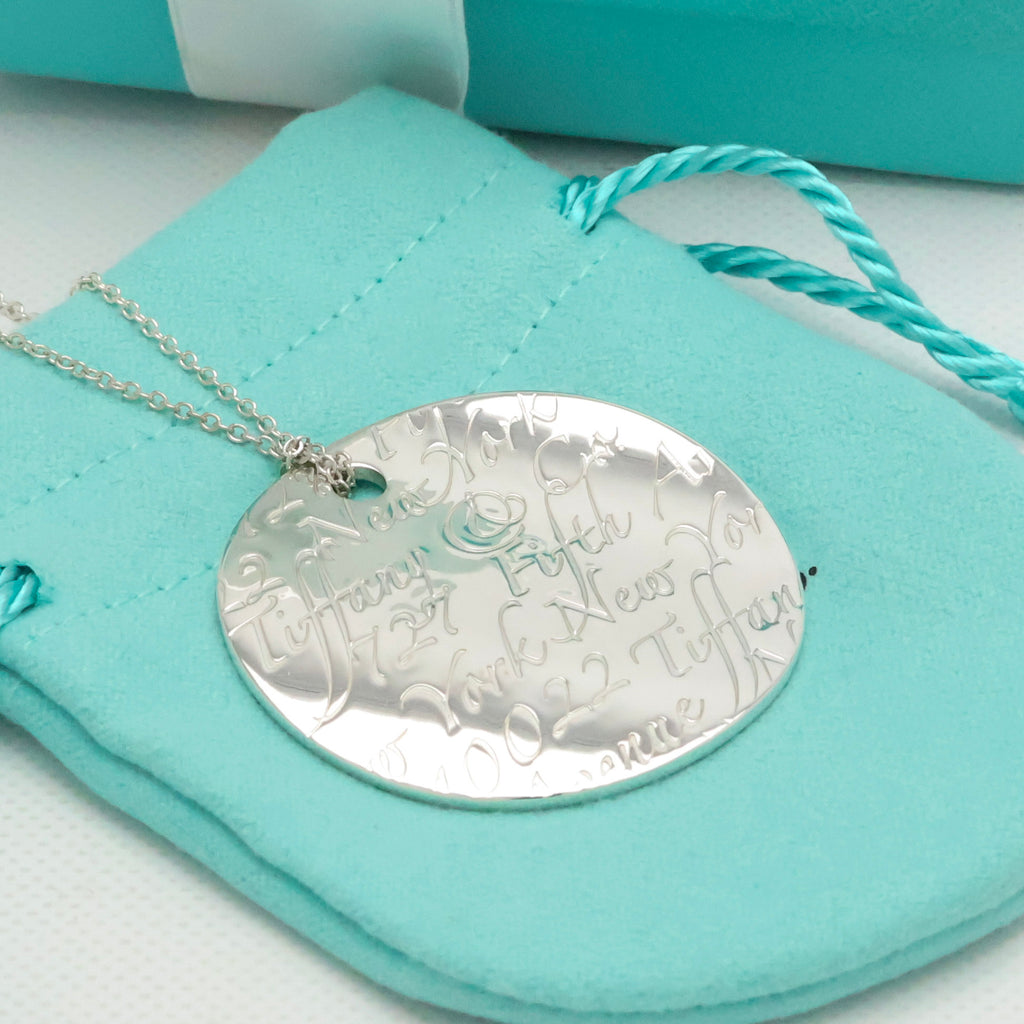 Tiffany & Co. Notes New York Large Wavy Round Circle Necklace Sterling Silver 925