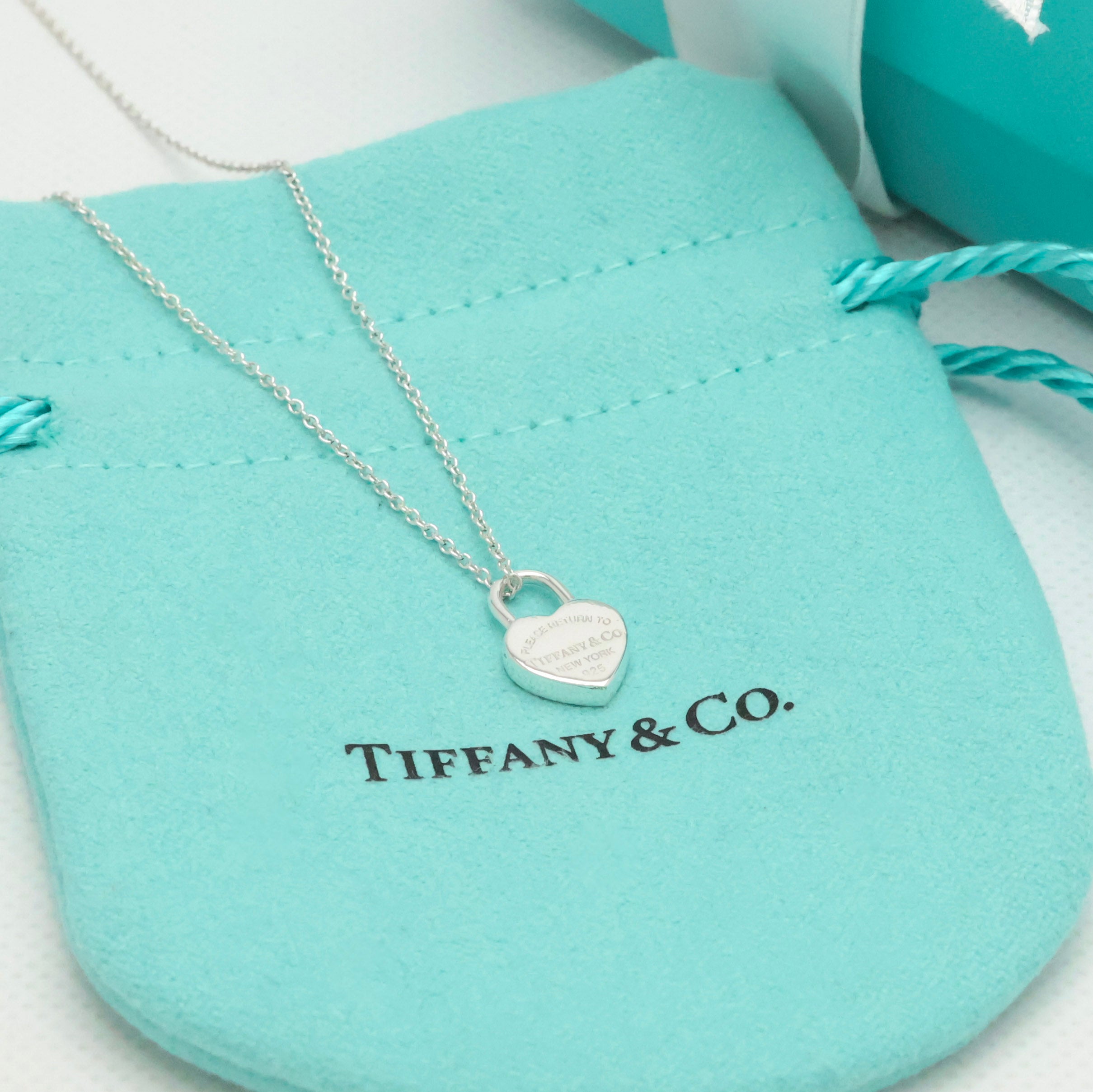  Tiffany & Co. Return to Mini Heart Lock Padlock Necklace  Sterling Silver 925