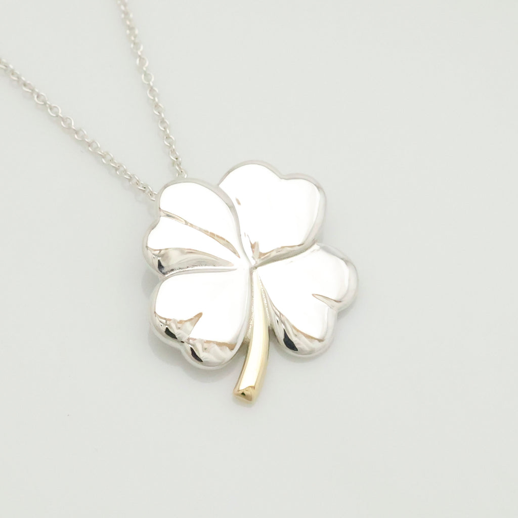  Tiffany & Co. Four Leaf Clover Pendant Necklace Sterling Silver 925 & Gold 18K
