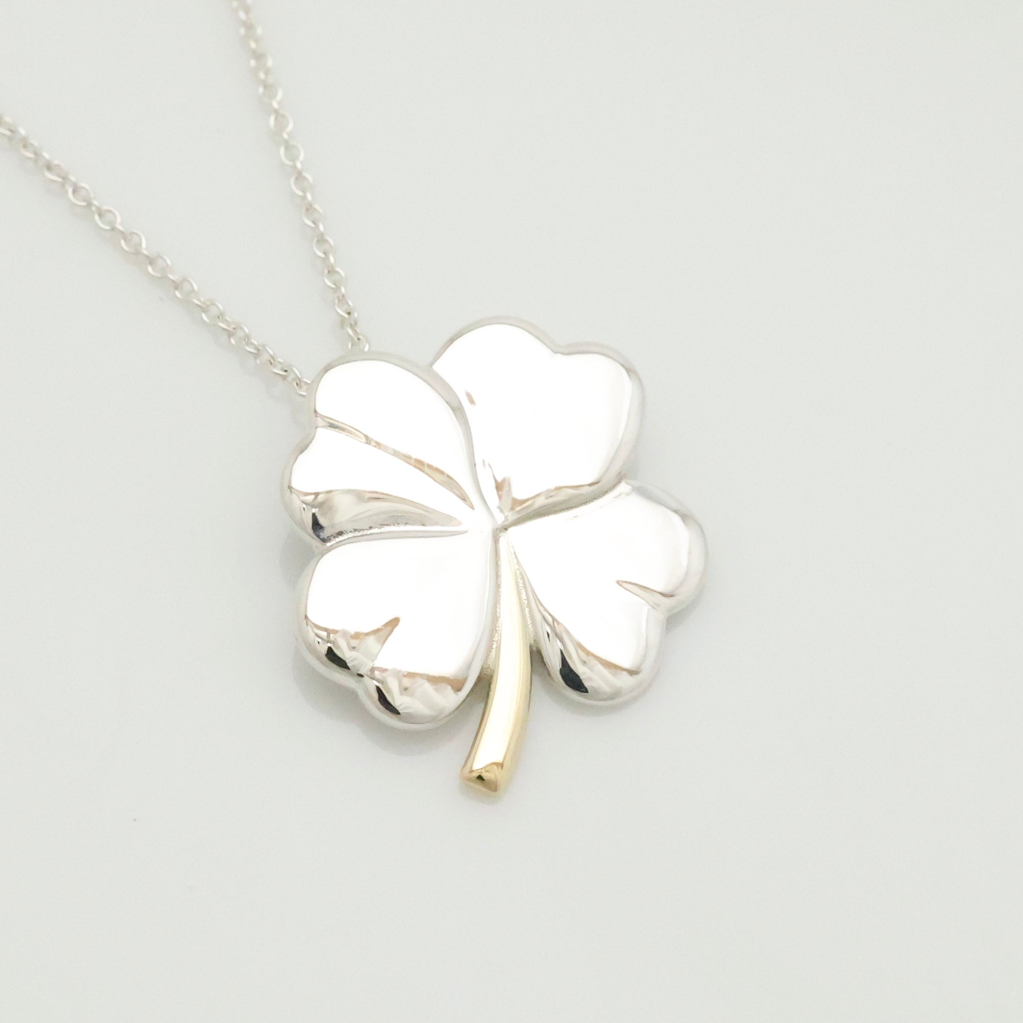  Tiffany & Co. Four Leaf Clover Pendant Necklace Sterling Silver 925 & Gold 18K