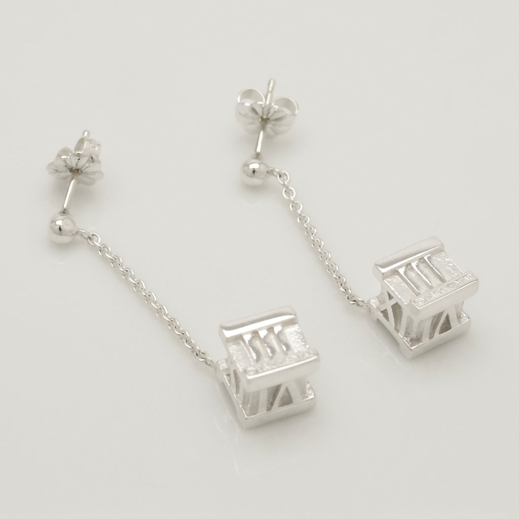 Tiffany & Co. Atlas Cube Drop Dangle Stud Earrings Sterling Silver 925