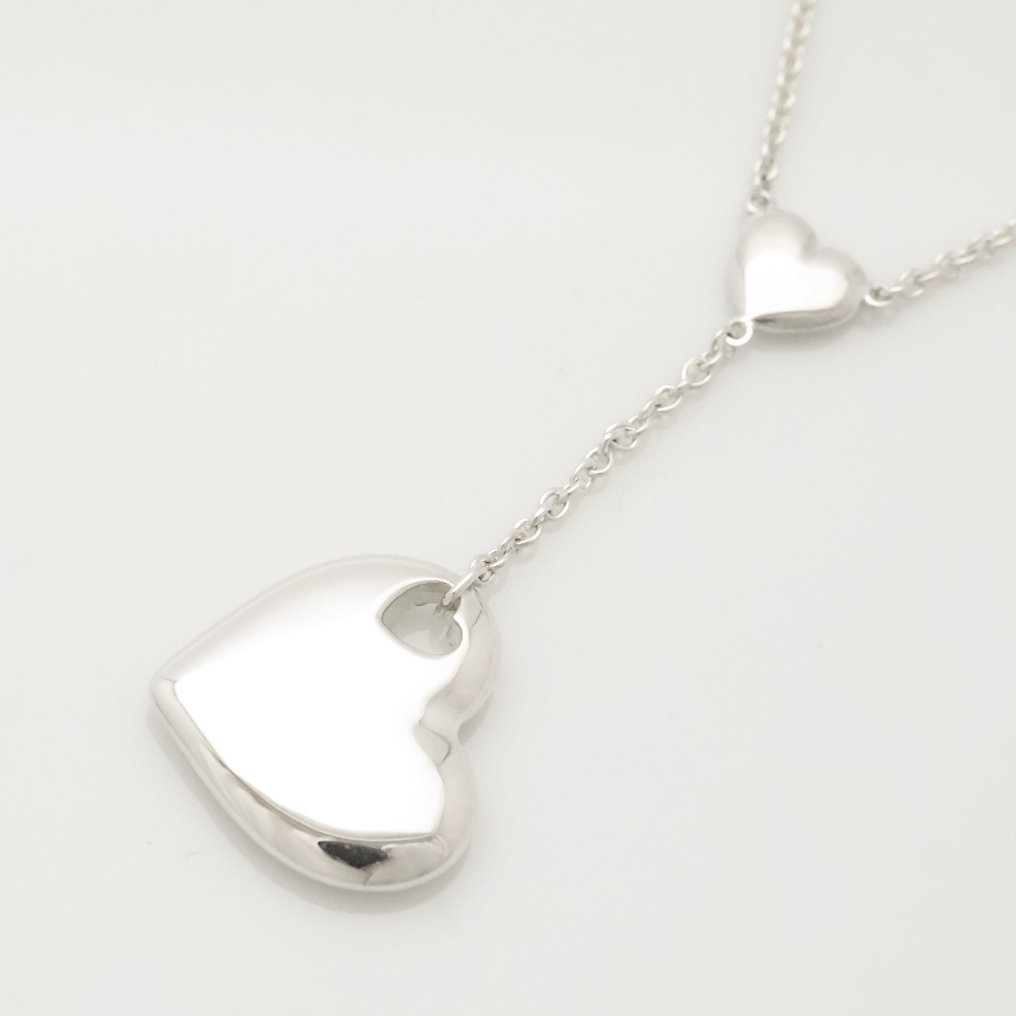 Tiffany & Co. Stencil Cutout Two Heart Lariat Necklace Sterling Silver 925