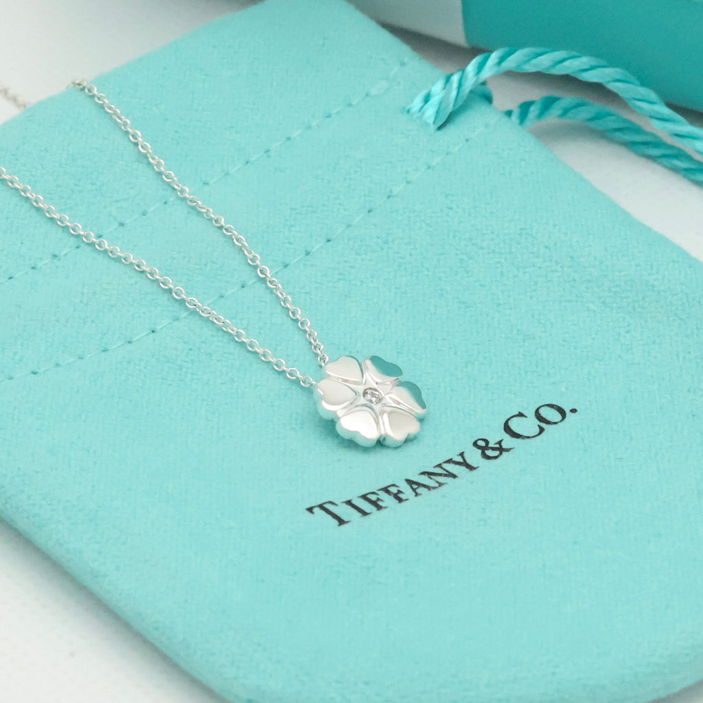 Tiffany & Co. Crown of Heart Diamond Pendant Necklace Sterling Silver 925