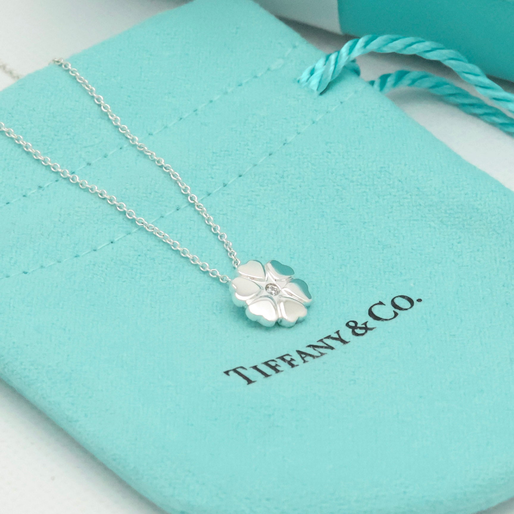 Tiffany & Co. Crown of Heart Diamond Pendant Necklace Sterling Silver 925