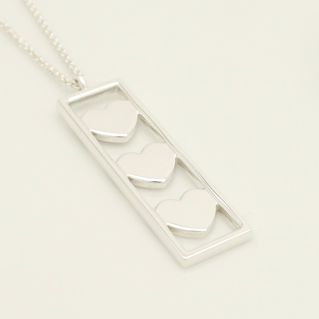 Tiffany & Co Triple Heart Plate Pendant Necklace Sterling Silver 925