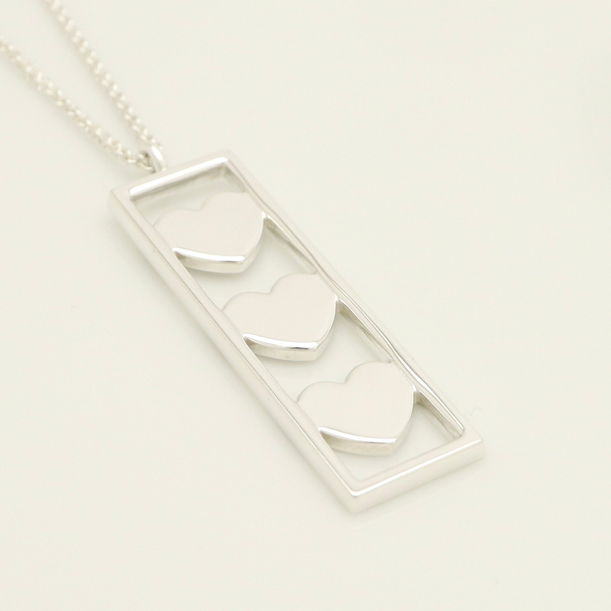 Tiffany & Co Triple Heart Plate Pendant Necklace Sterling Silver 925