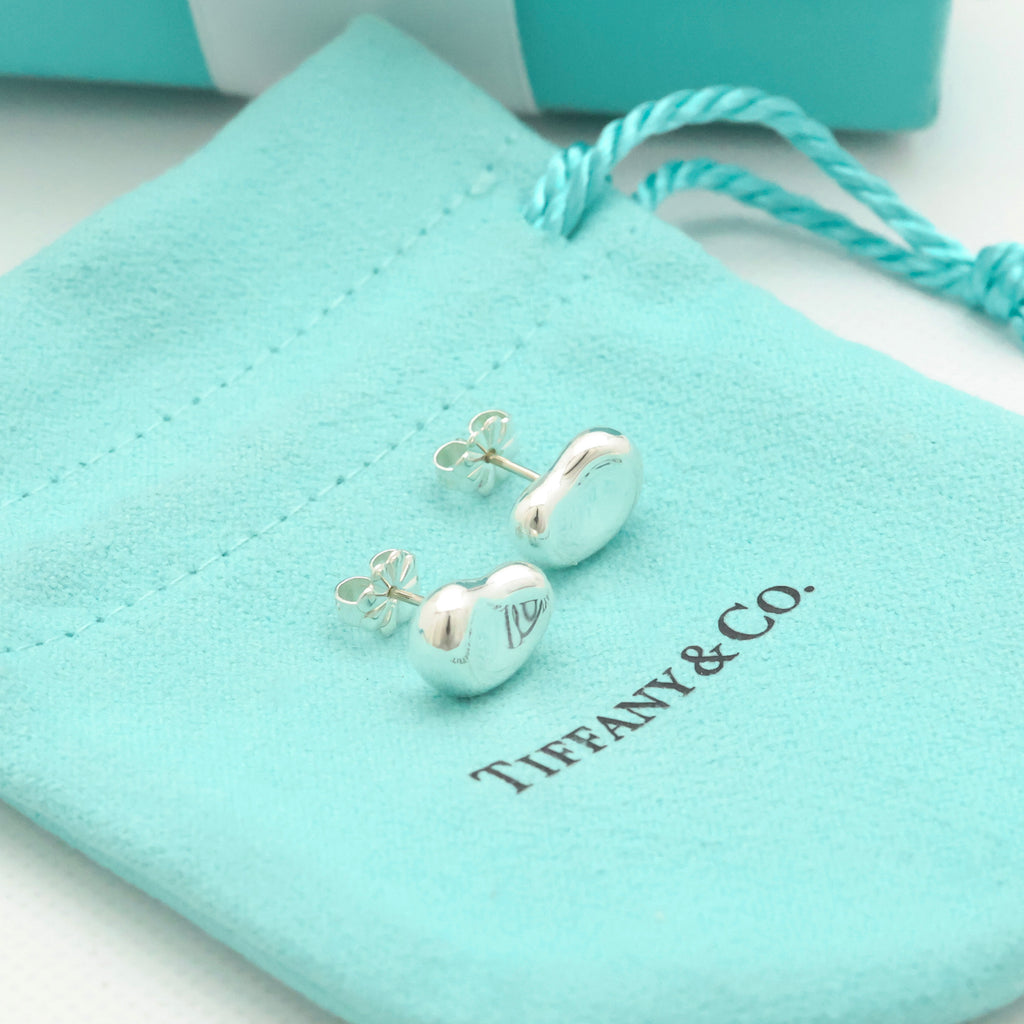 Tiffany & Co. Elsa Peretti Bean Design Earrings Sterling Silver 925