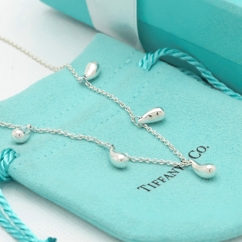 Tiffany & Co. Elsa Peretti Five 5 Teardrop Necklace Sterling Silver 925