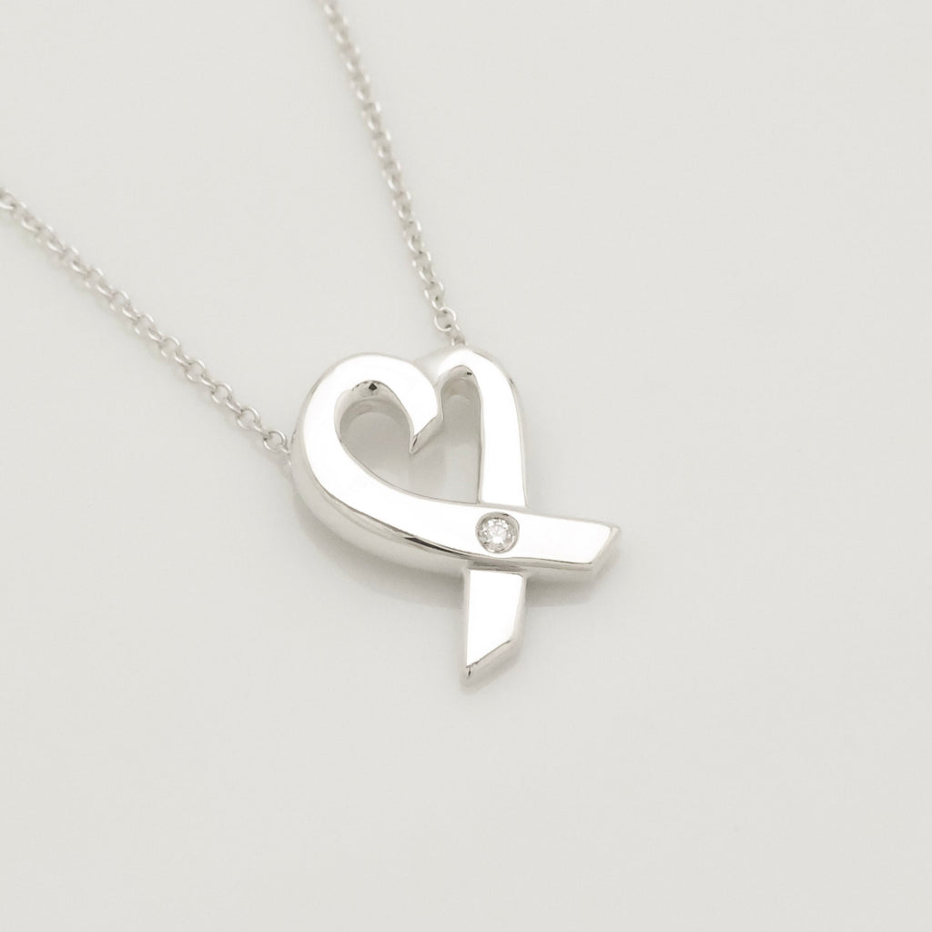 Tiffany & Co. Loving Heart Diamond Pendant Necklace Sterling Silver 925