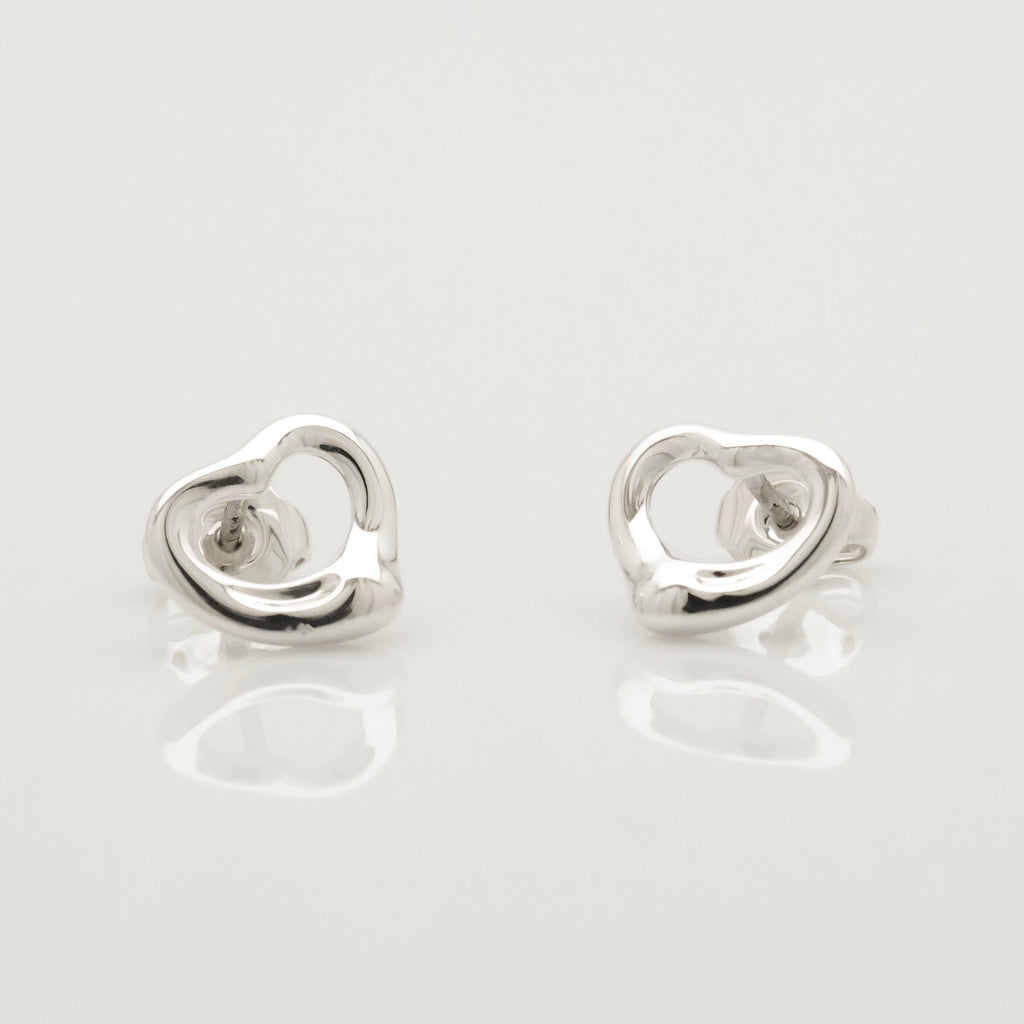 Tiffany & Co. Elsa Peretti Open Heart Stud Earrings Sterling Silver 925