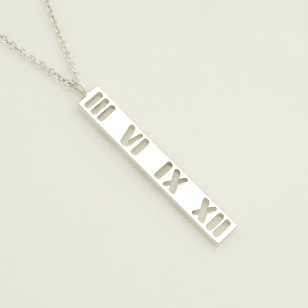Tiffany & Co. Atlas Bar Roman Numeral Necklace Pendant Sterling Silver 925