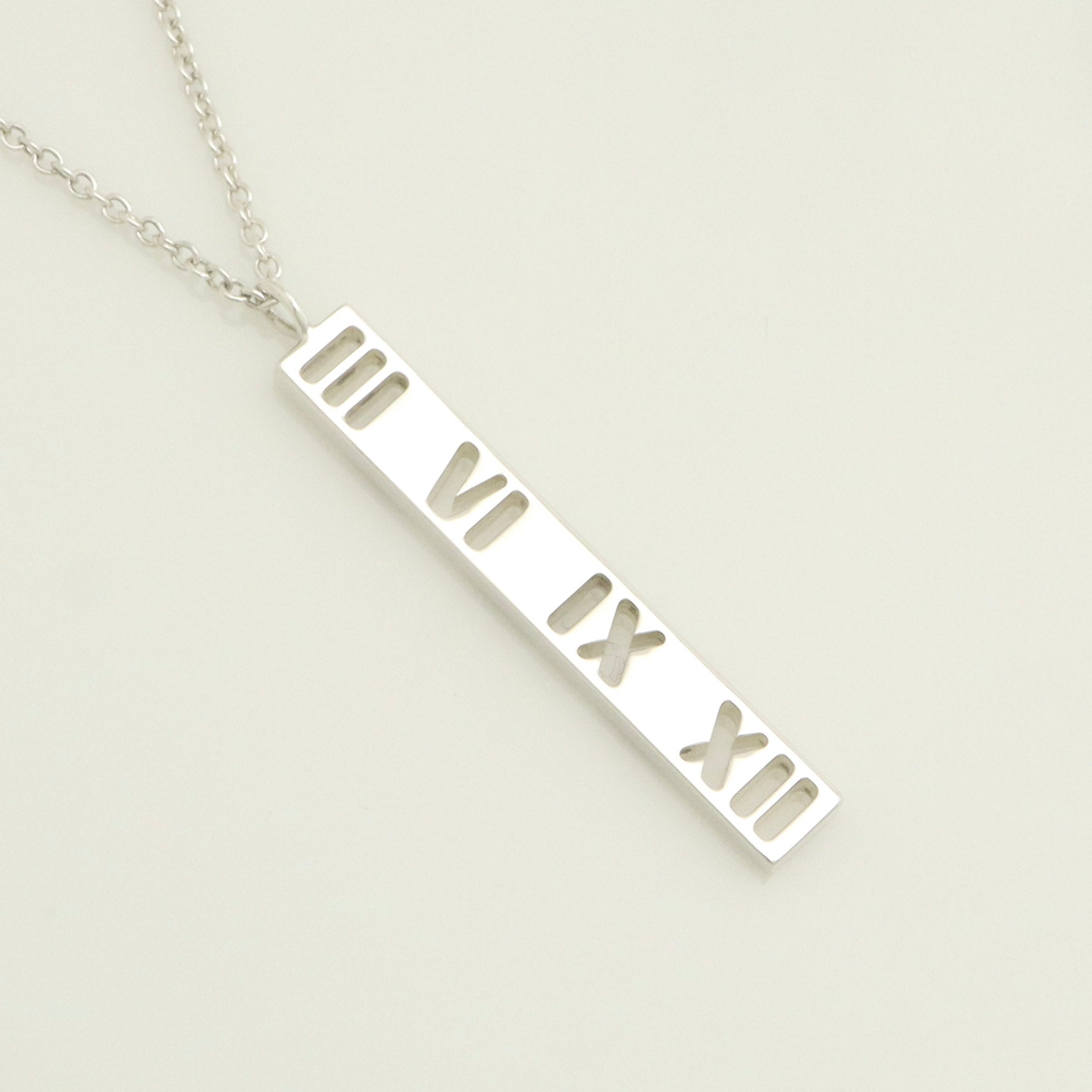 Tiffany & Co. Atlas Bar Roman Numeral Necklace Pendant Sterling Silver 925