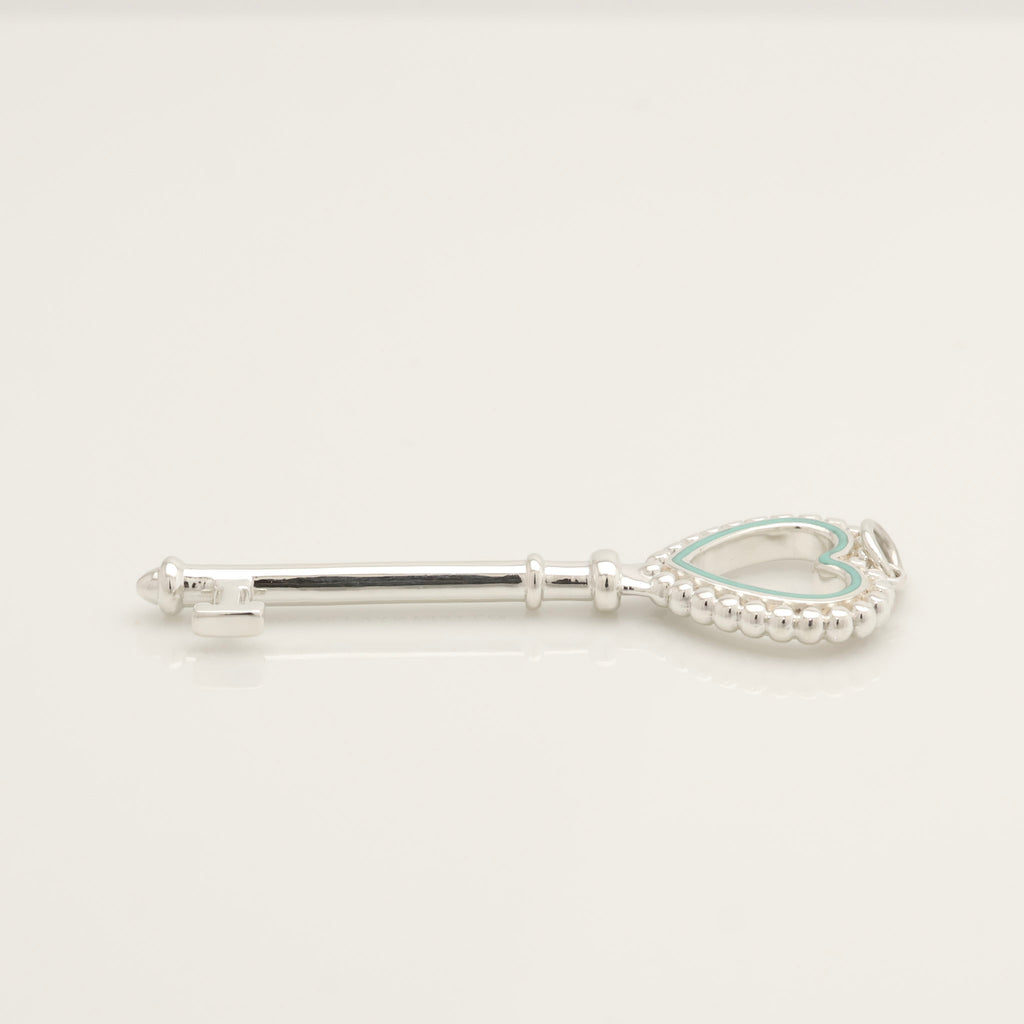  Tiffany & Co. Blue Enamel Beaded Heart Key Charm Sterling Silver 925　