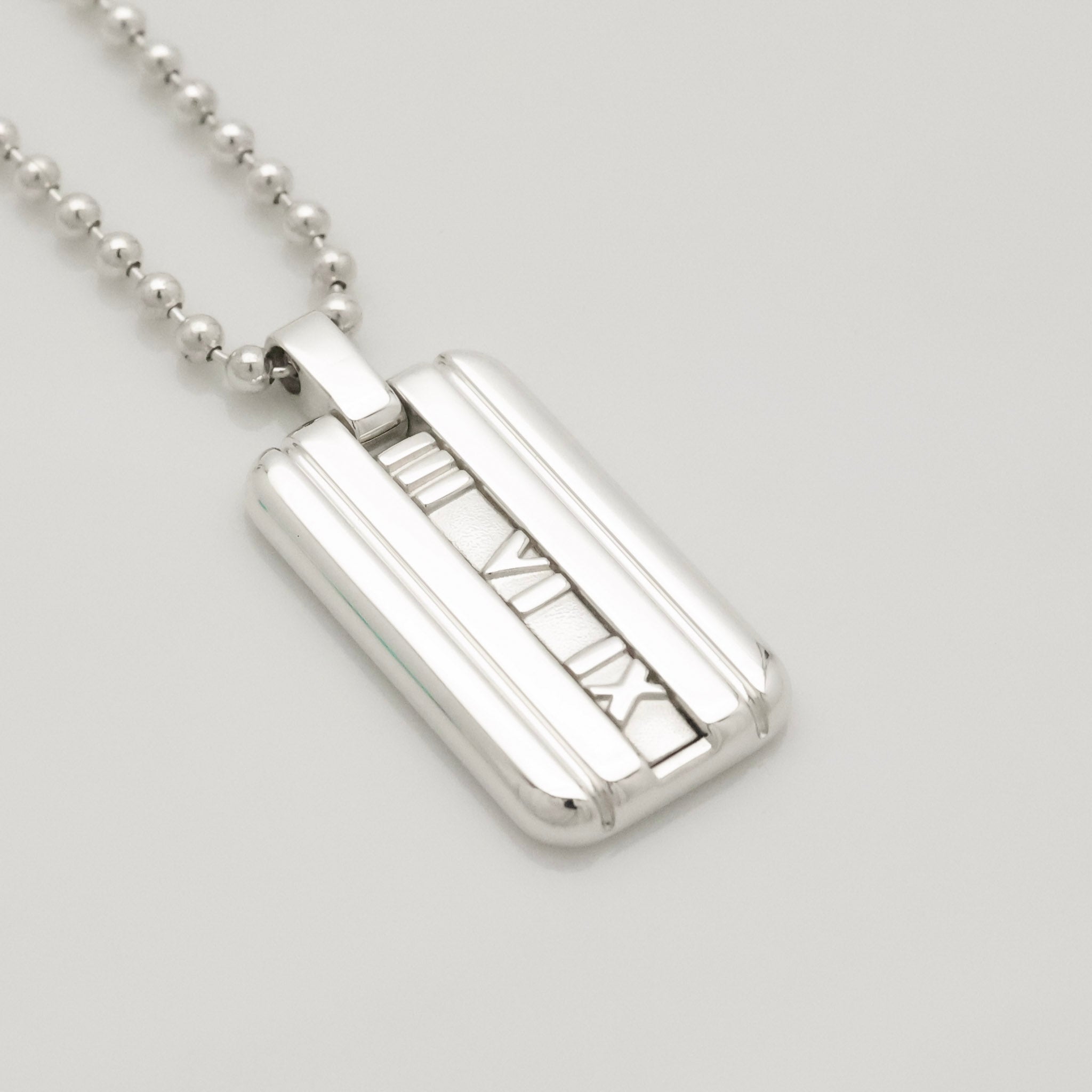 Tiffany & Co. Atlas Dog Tag Plate Ball Chain Necklace Sterling Silver 925