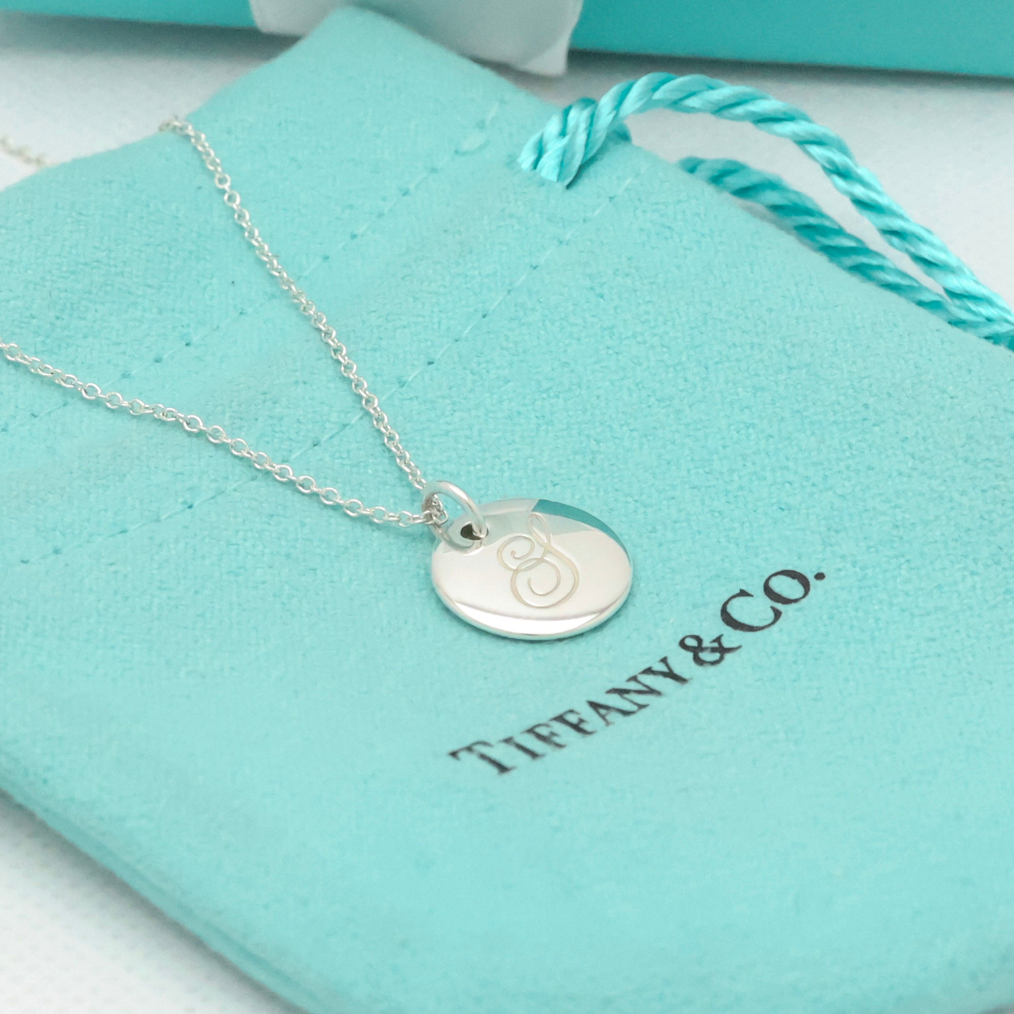  Tiffany & Co. Letter Y Notes Initial Disc Necklace Sterling Silver 925