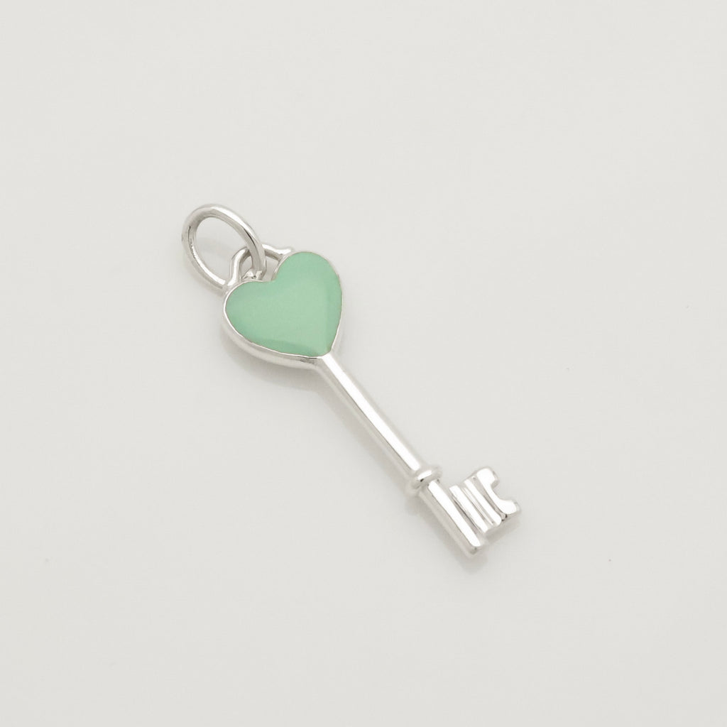 Tiffany & Co. Blue Enamel Heart Key Pendant Charm Sterling Silver 925　