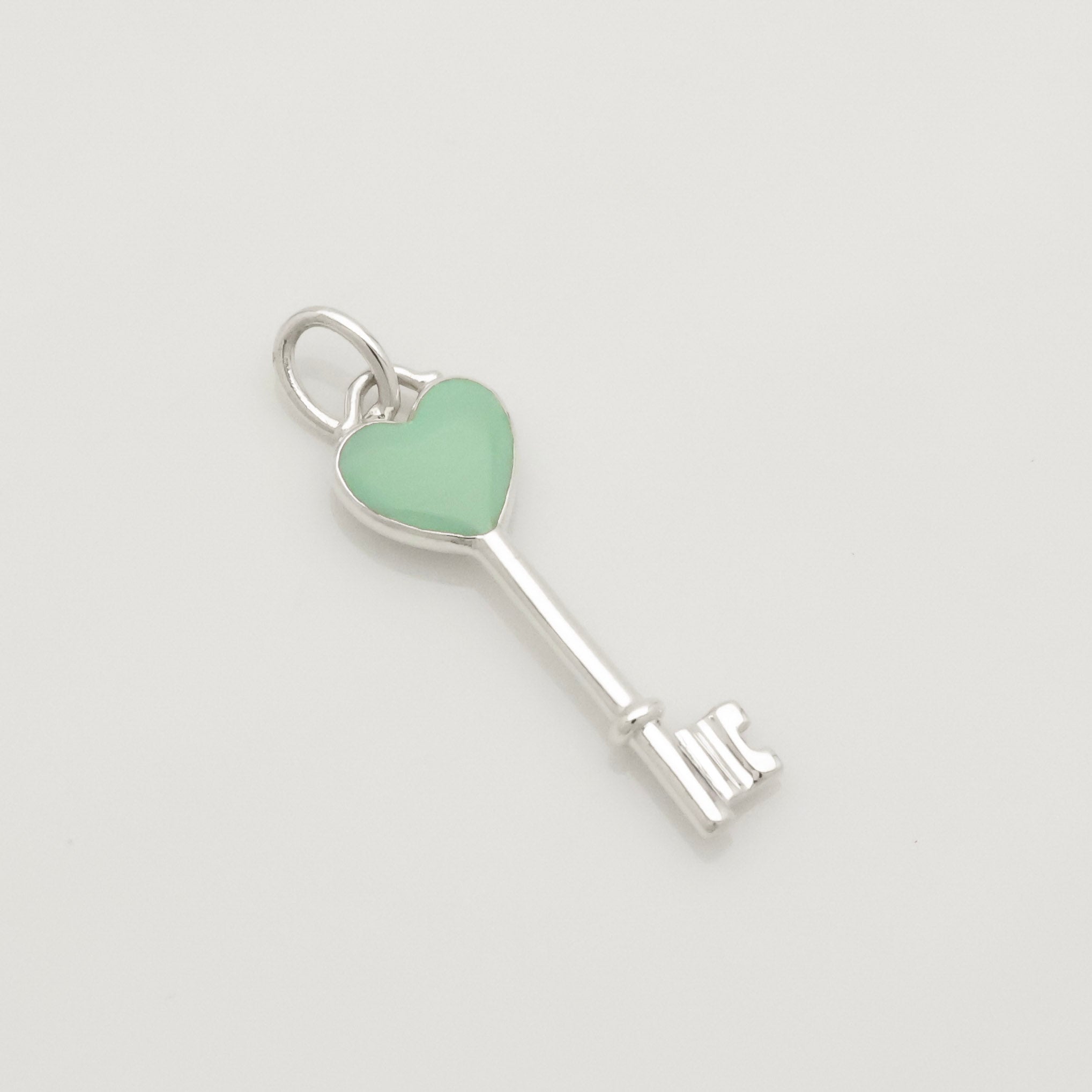 Tiffany & Co. Blue Enamel Heart Key Pendant Charm Sterling Silver 925　