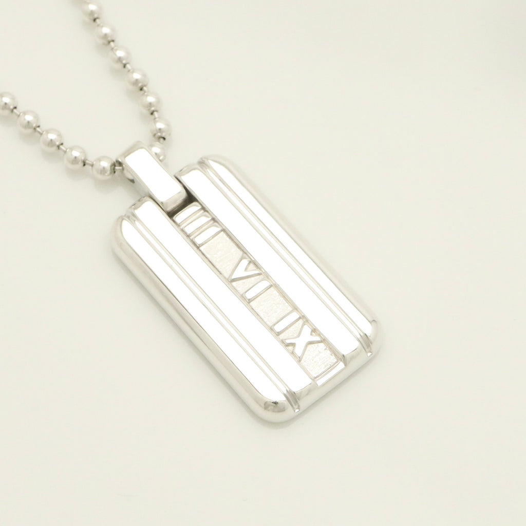 Tiffany & Co. Atlas Dog Tag Plate Ball Chain Necklace Sterling Silver 925
