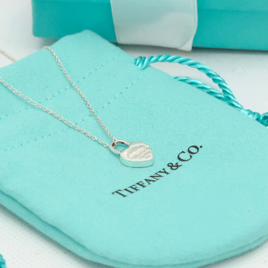  Tiffany & Co. Return to Mini Heart Lock Padlock Necklace  Sterling Silver 925