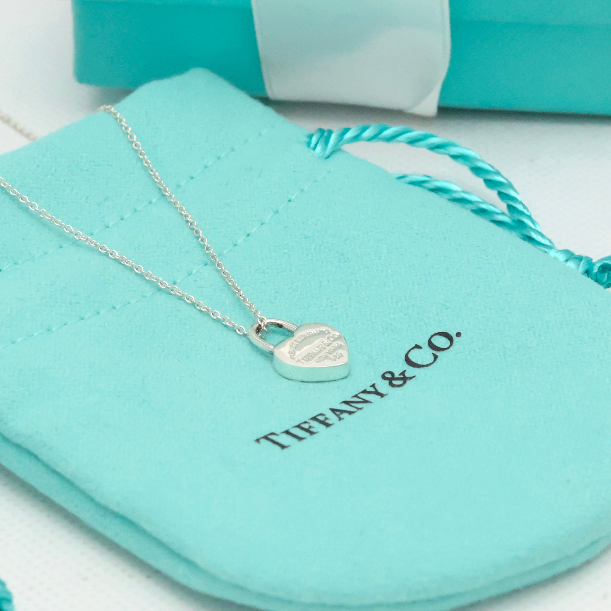  Tiffany & Co. Return to Mini Heart Lock Padlock Necklace  Sterling Silver 925