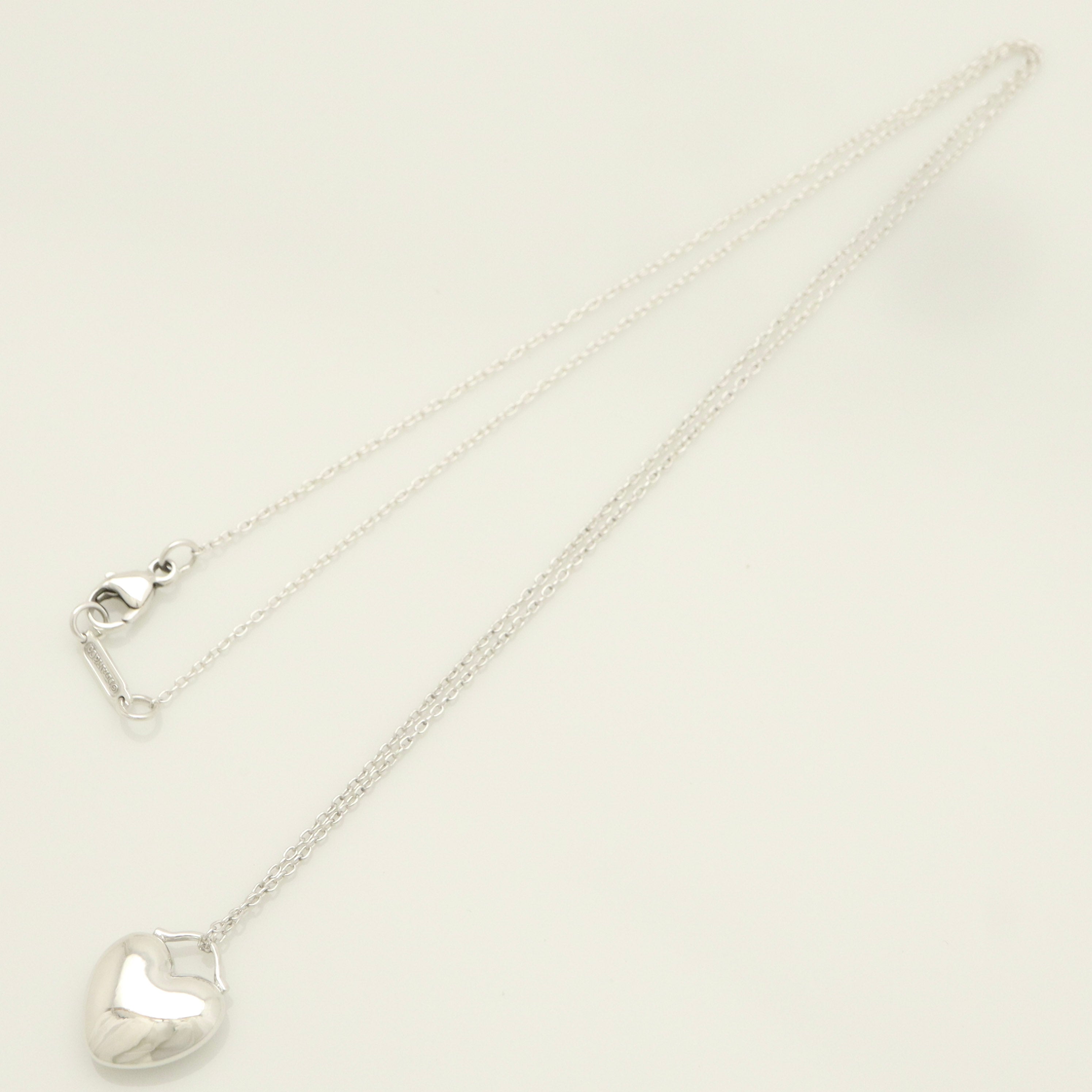 Tiffany & Co. Puff Heart Dangle Pendant Necklace Sterling Silver 925