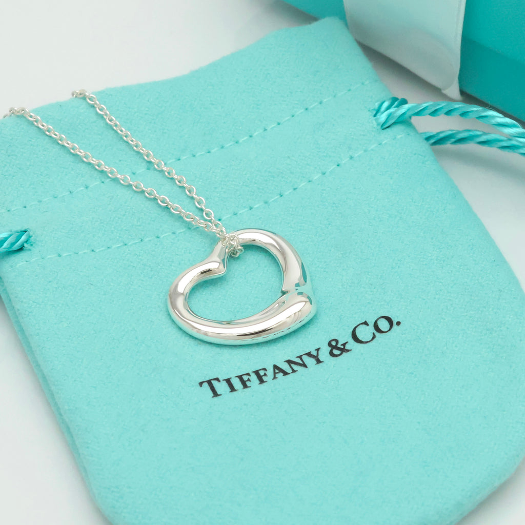 Tiffany & Co. Open Heart Pendant Necklace Sterling Silver 925