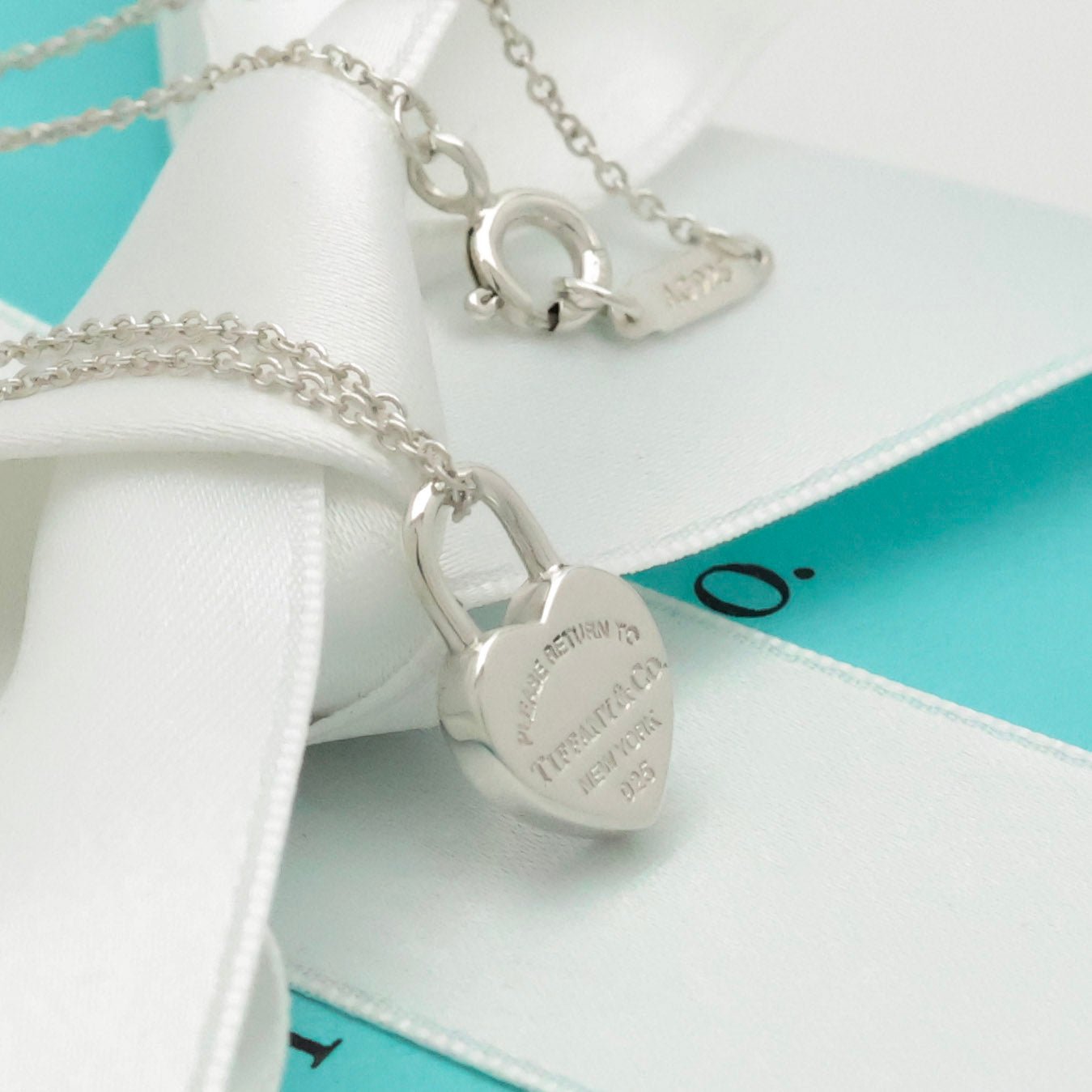  Tiffany & Co. Return to Mini Heart Lock Padlock Necklace  Sterling Silver 925