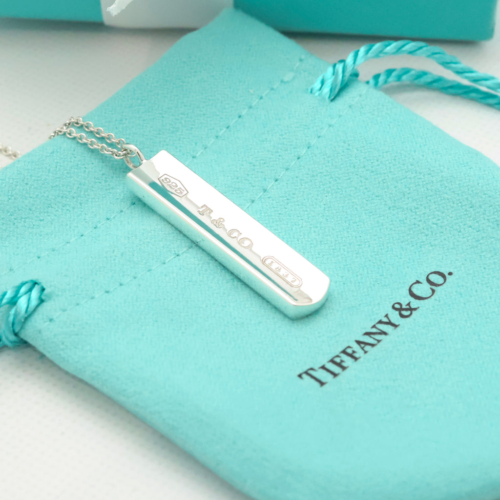 TIFFANY & Co. 1837 Bar Plate Pendant Necklace Chain Sterling Silver 925
