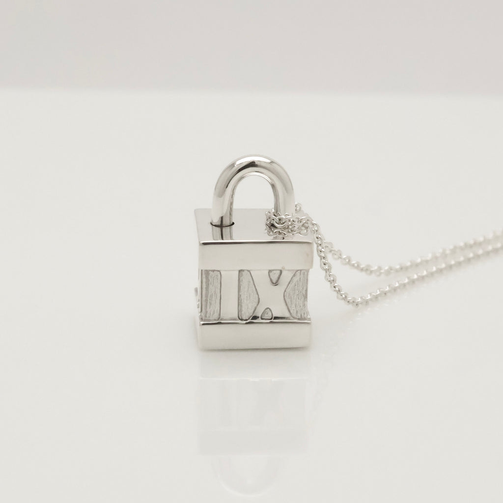 Tiffany & Co. Atlas Cube Lock Padlock Necklace Pendant Sterling Silver 925 