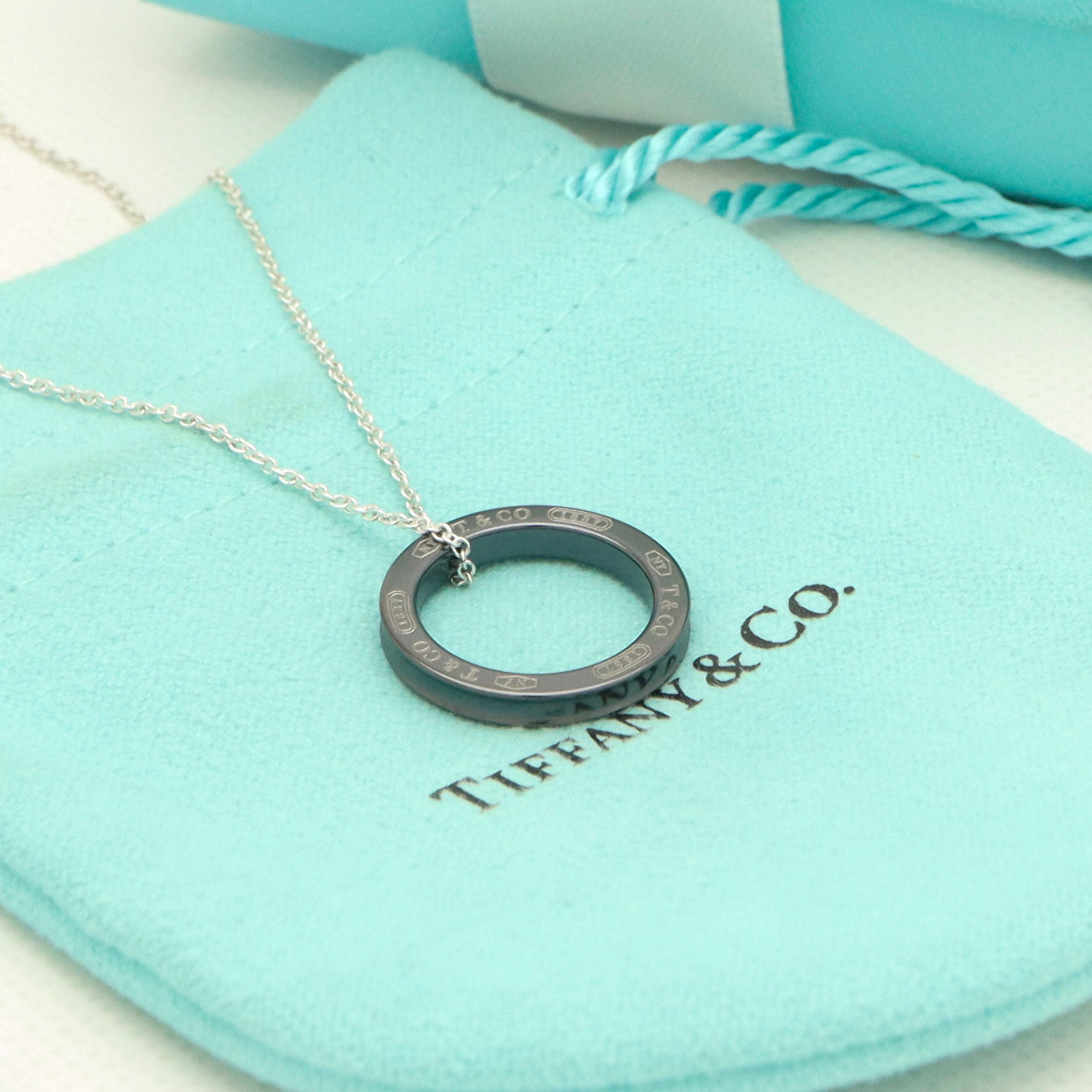 Tiffany & Co. 1837 Circle Necklace 16" Black Titanium Sterling Silver 925